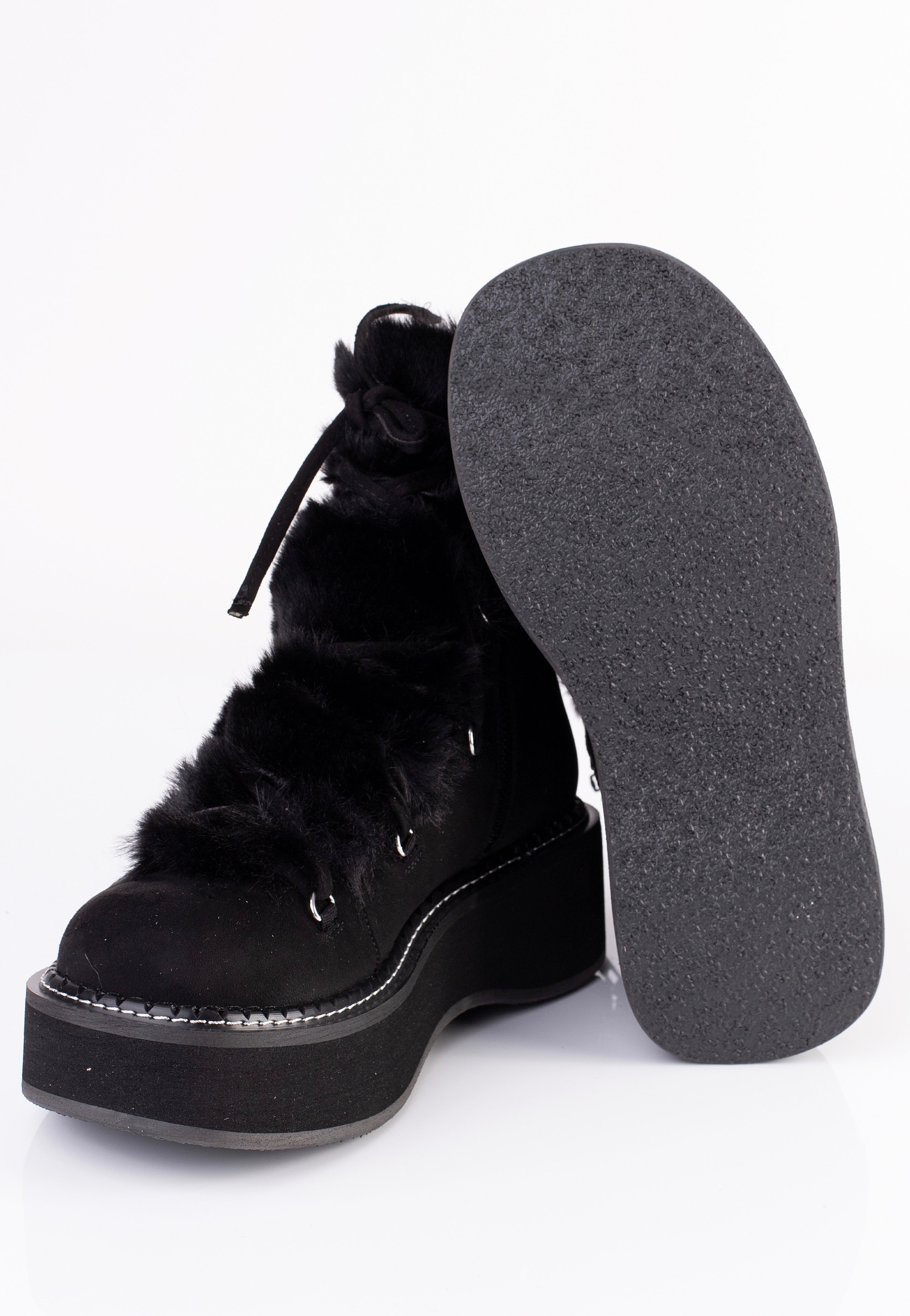 DemoniaCult Emily 55 Black Vegan Suede Faux Fur - Girl Shoes