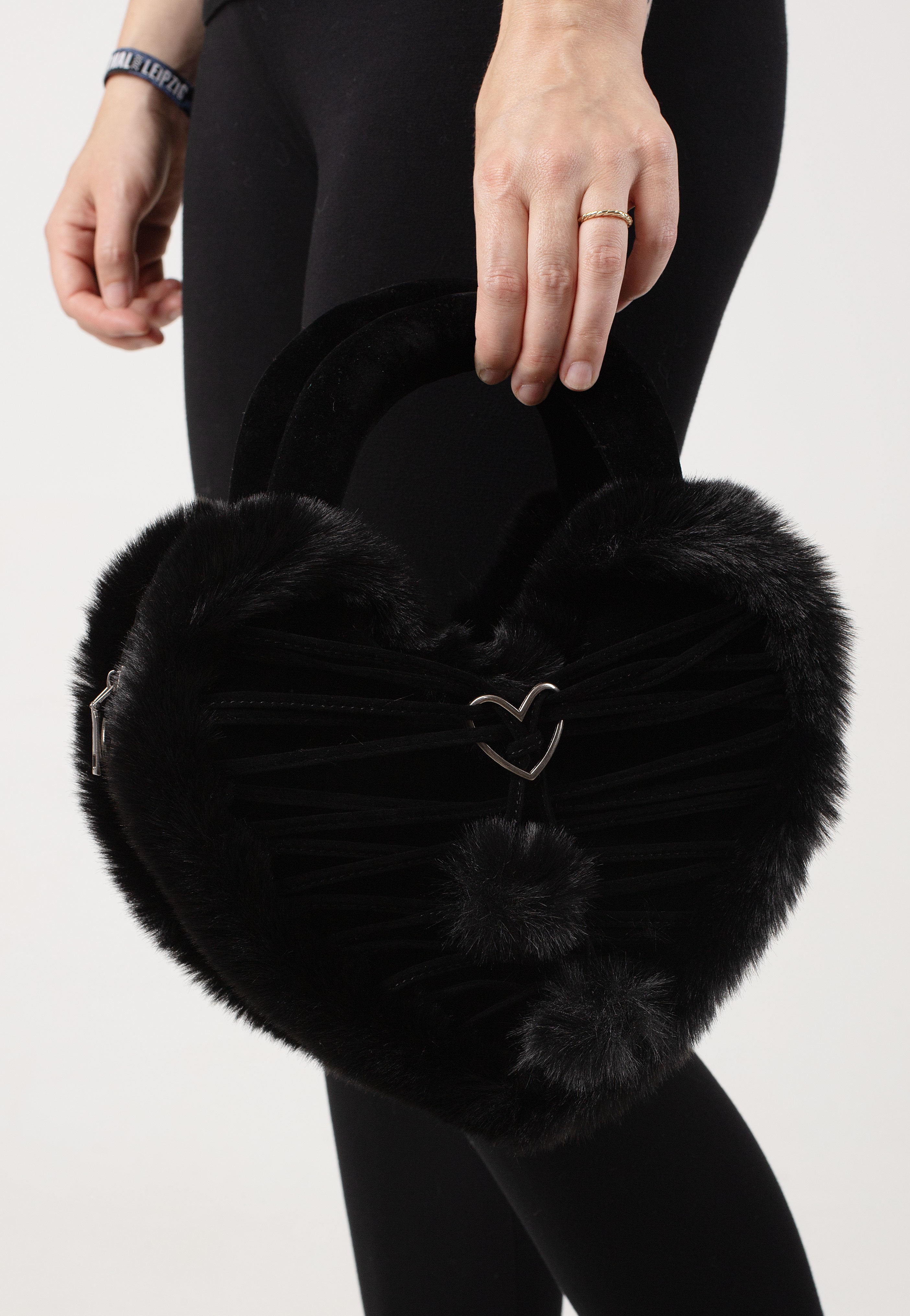 DemoniaCult Faux Suede And Fur Heart Shaped Black - Bag | Impericon
