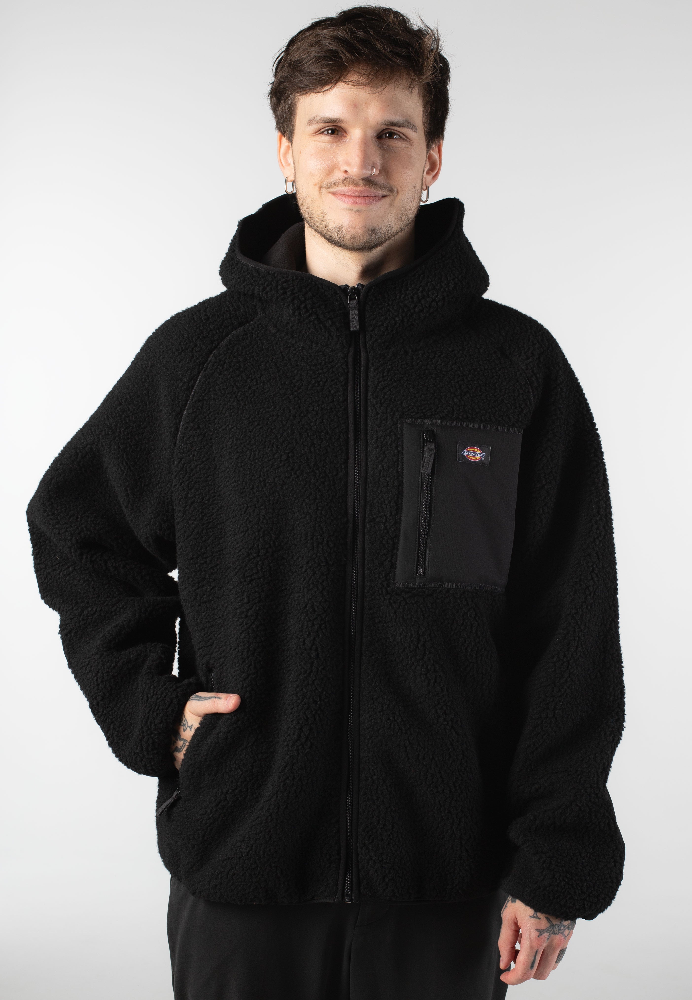 Dickies - Central High Pile Hooded Black - Zipper | Men-Image