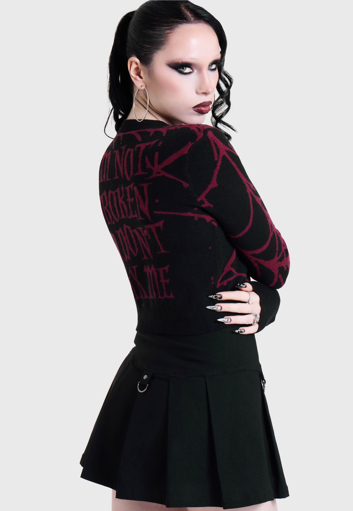 Killstar x Motionless in White Don't Fix Me Shrunk Knit Black Cardigan | Women-Image