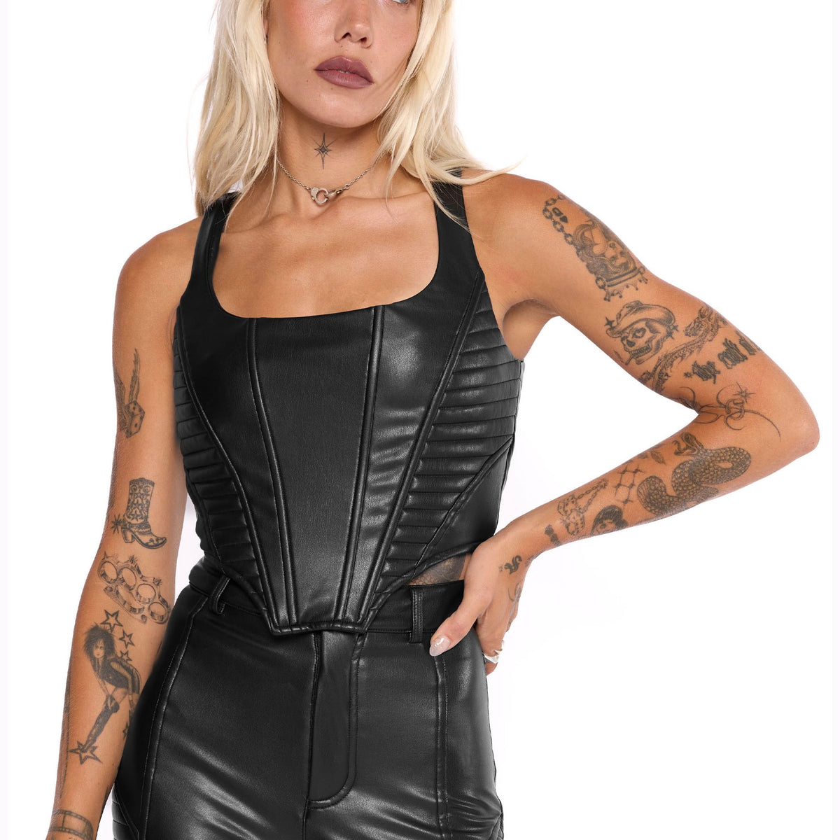 Mary Wyatt - Doro Faux Leather Moto Corset Black - Top | Impericon