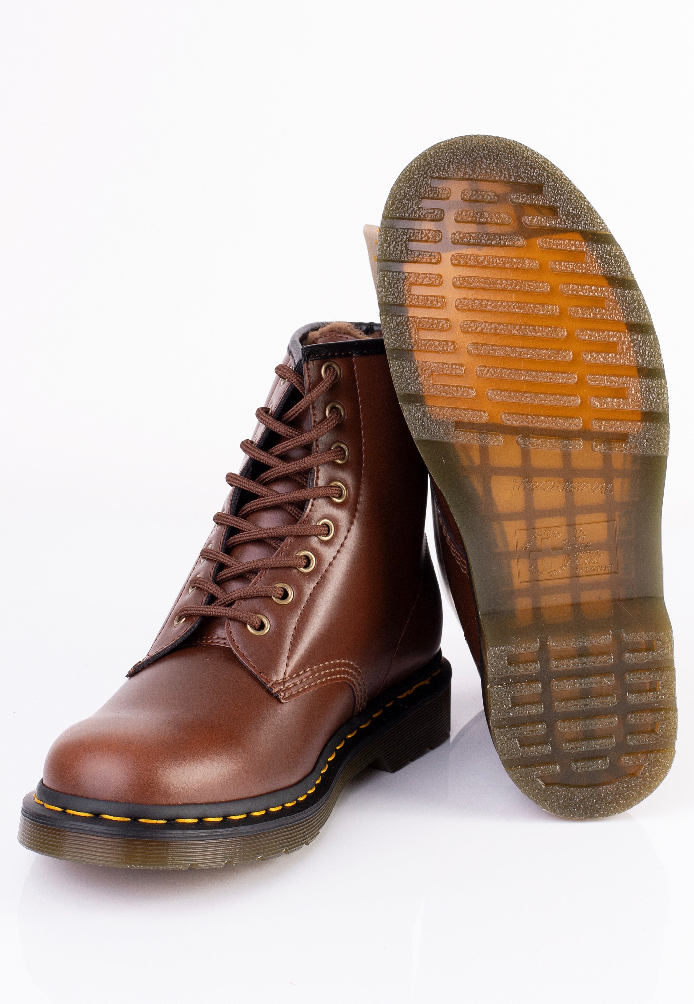 Dr. Martens - Vegan 1460 Brown Norfolk Flat & Brown Borg Fleece - Shoes | Neutral-Image