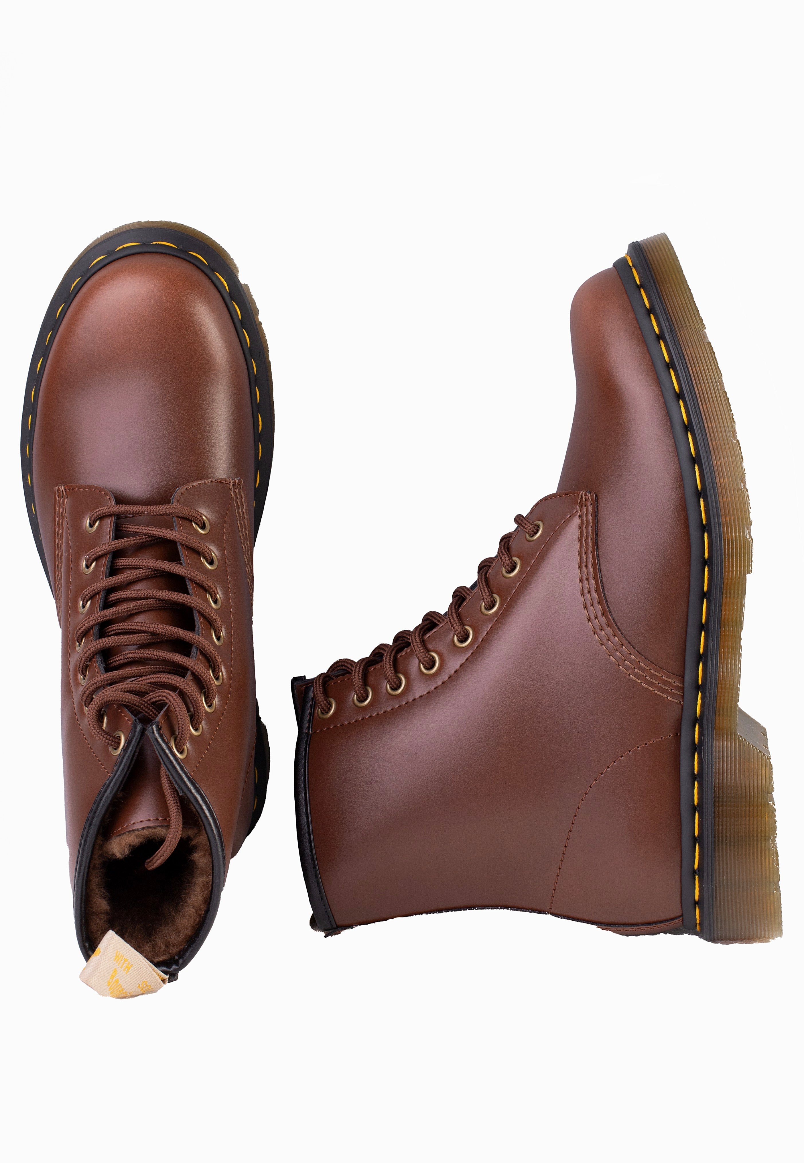 Dr. Martens - Vegan 1460 Brown Norfolk Flat & Brown Borg Fleece - Shoes | Neutral-Image