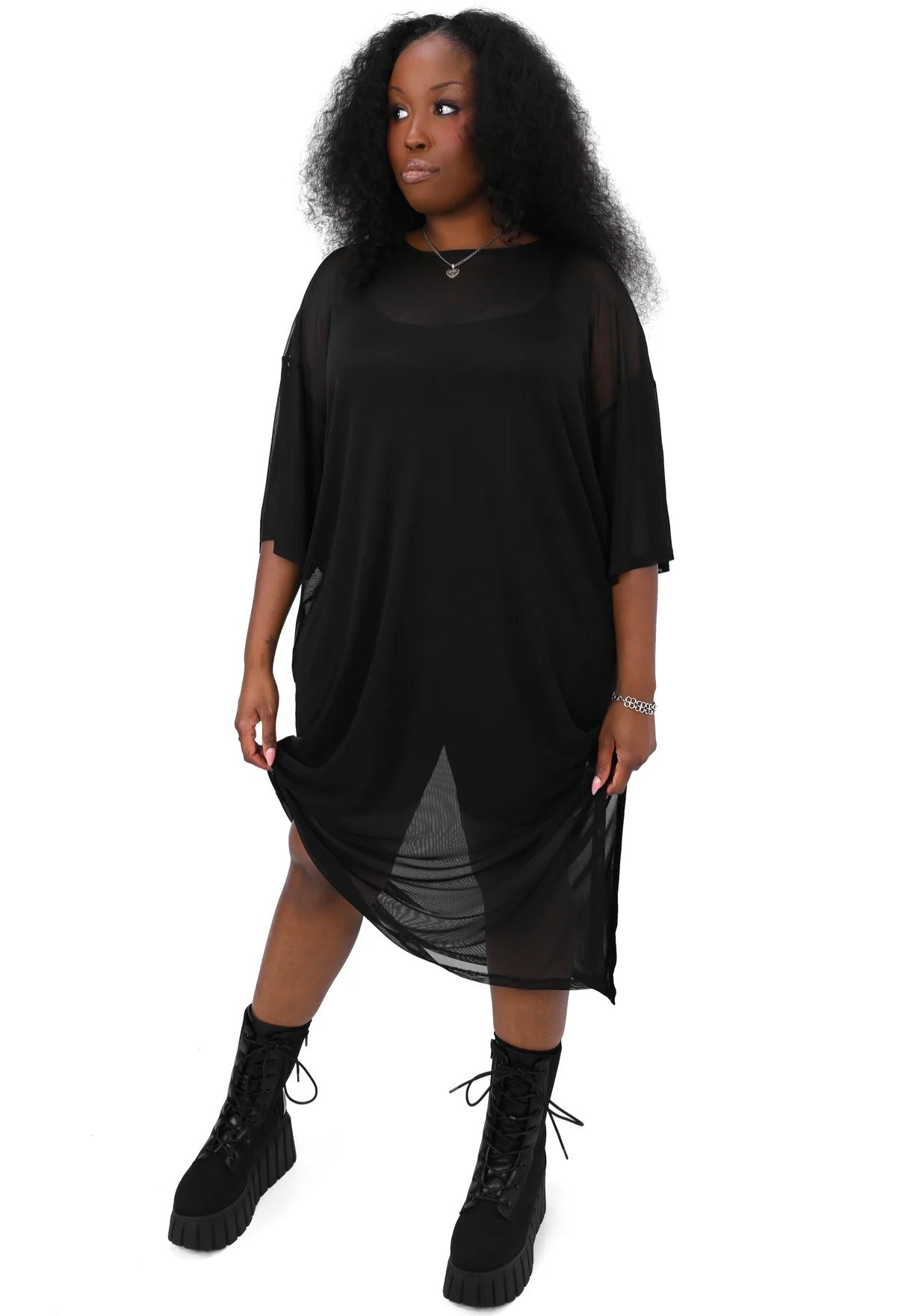 Foxblood - Oversized Mesh T-Shirt Black - Dress | Women-Image