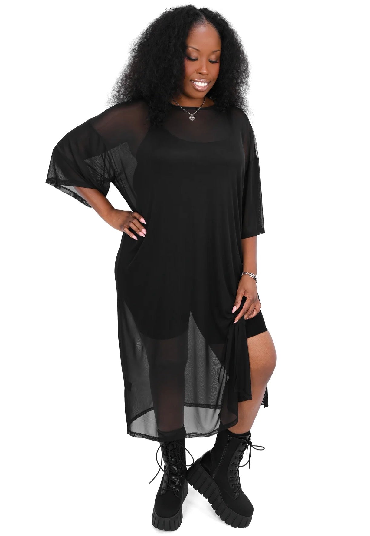 Foxblood - Oversized Mesh T-Shirt Black - Dress | Women-Image