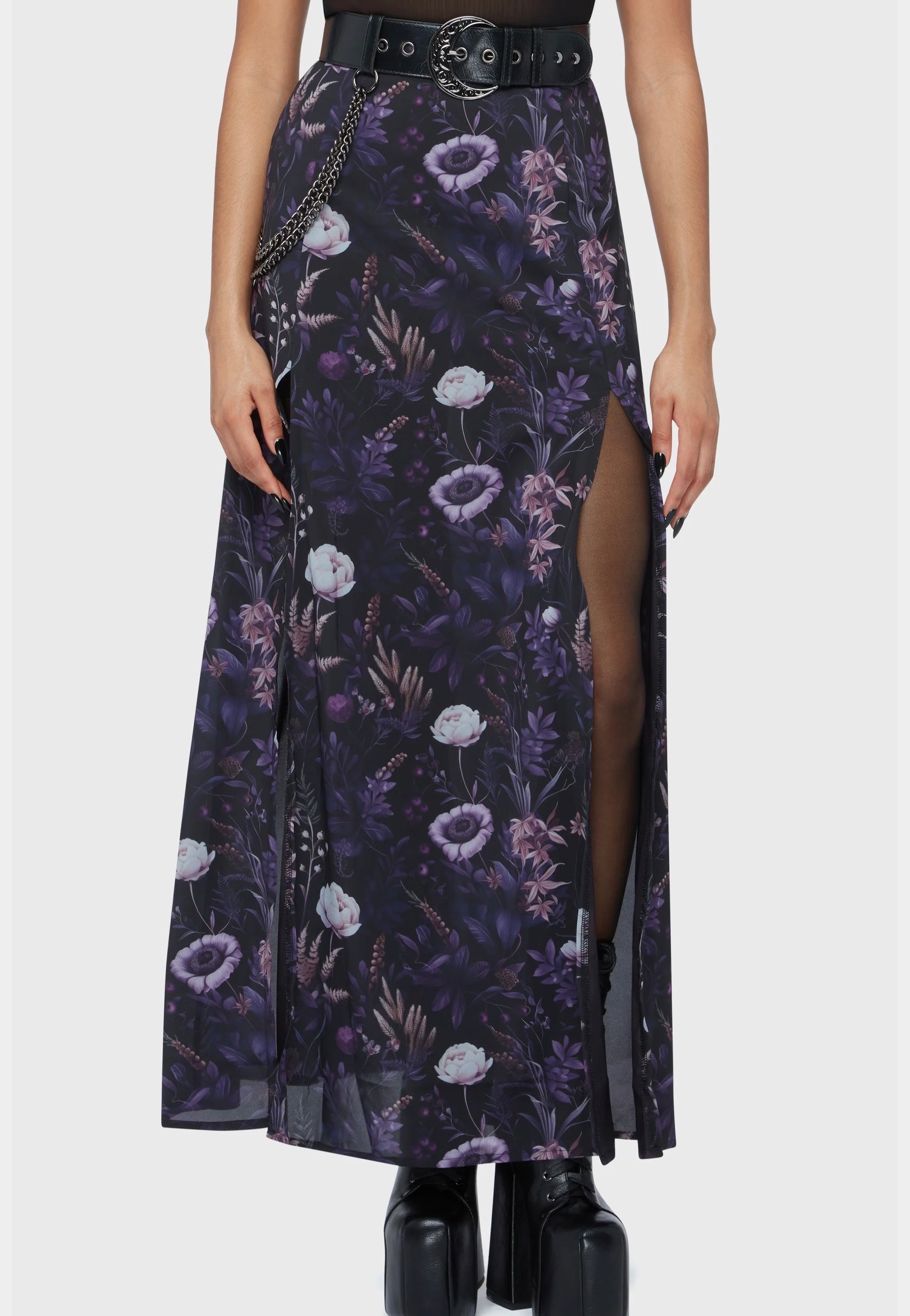 Killstar - Dusk's Garden Maxi Black/Purple - Skirt | Women-Image