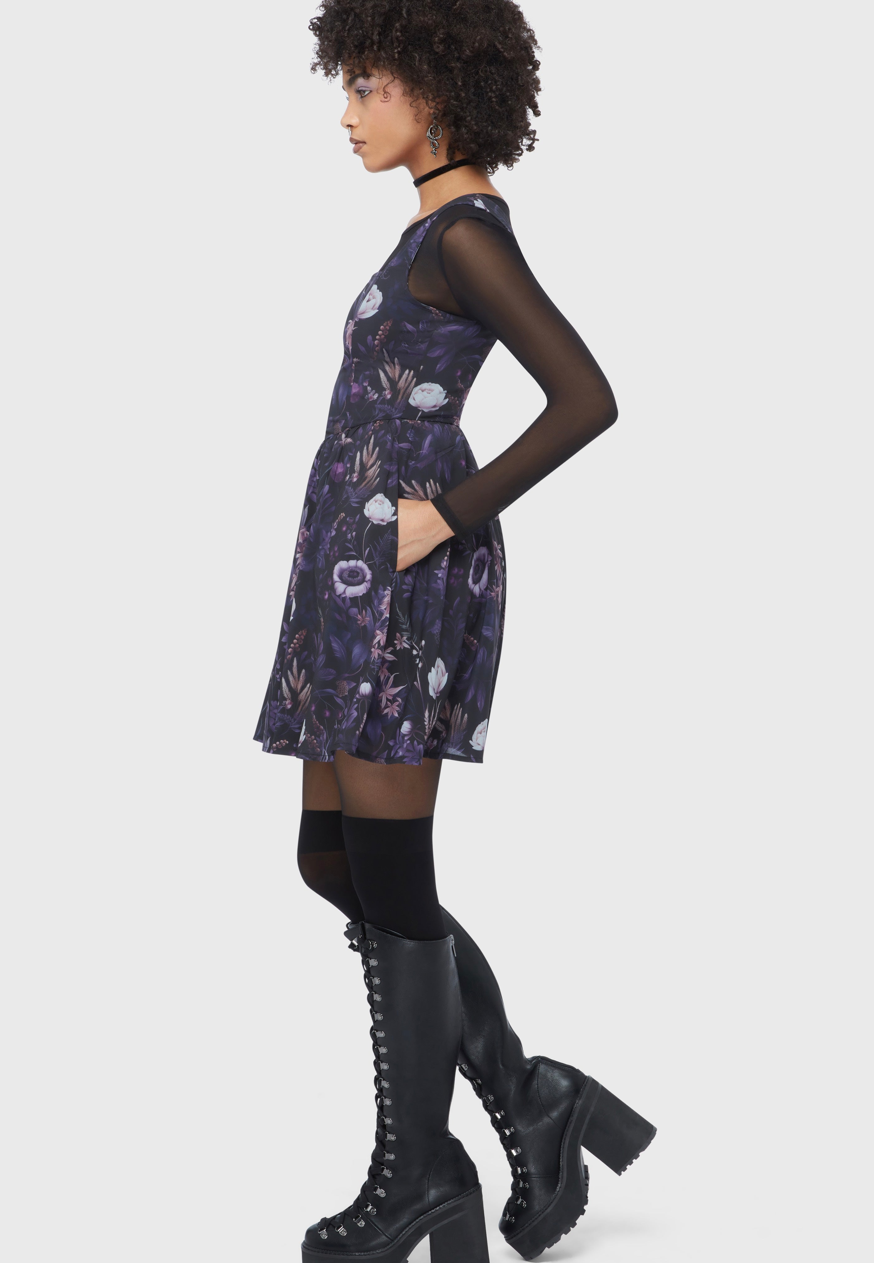 Killstar - Dusk's Garden Mini Black/Purple - Dress | Women-Image