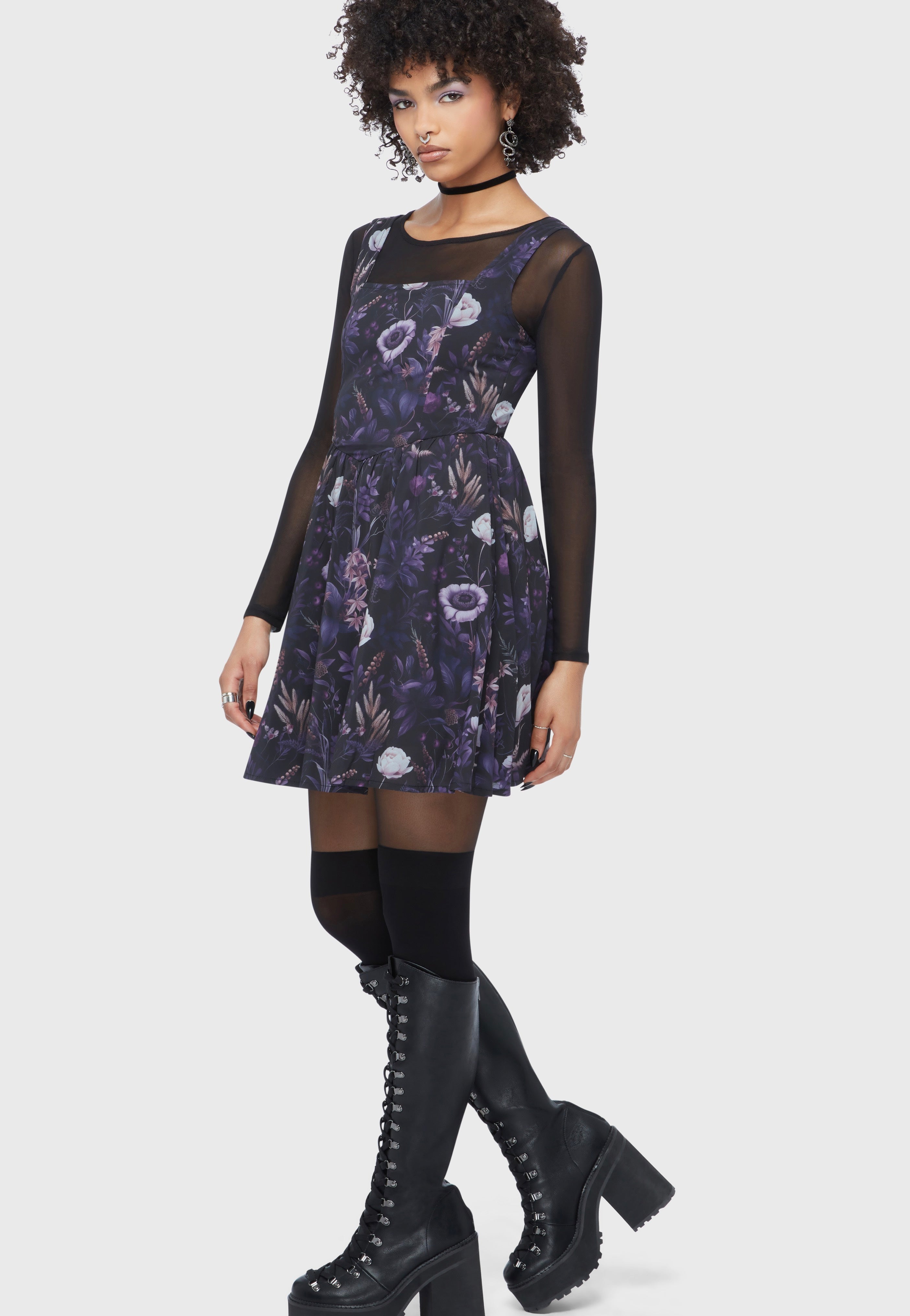 Killstar - Dusk's Garden Mini Black/Purple - Dress | Women-Image