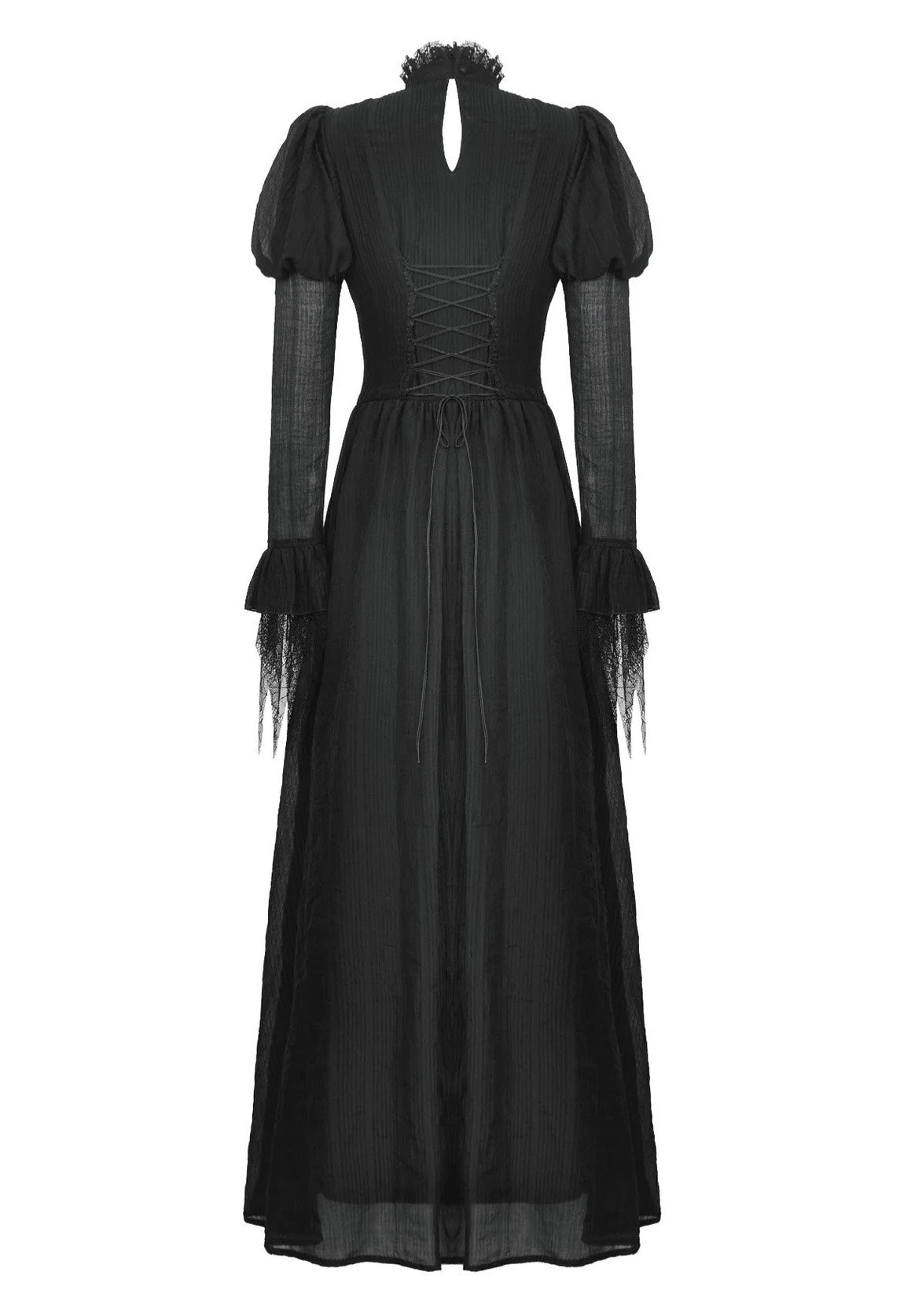 Dark In Love - Black Negative Gothic Spiderweb Patchwork Princess Sleeve - Dress | Women-Image