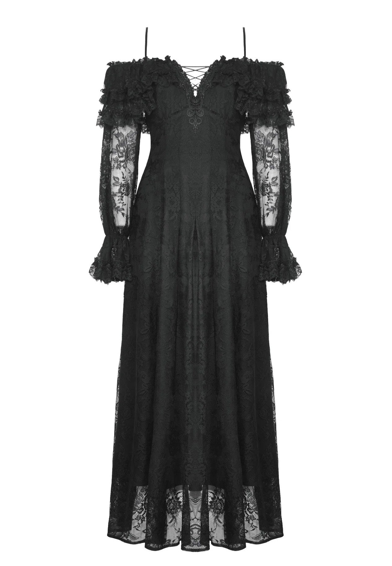 Dark In Love - Gothic Off-Shoulder Layered Ruffle Elegant - Dress | Women-Image
