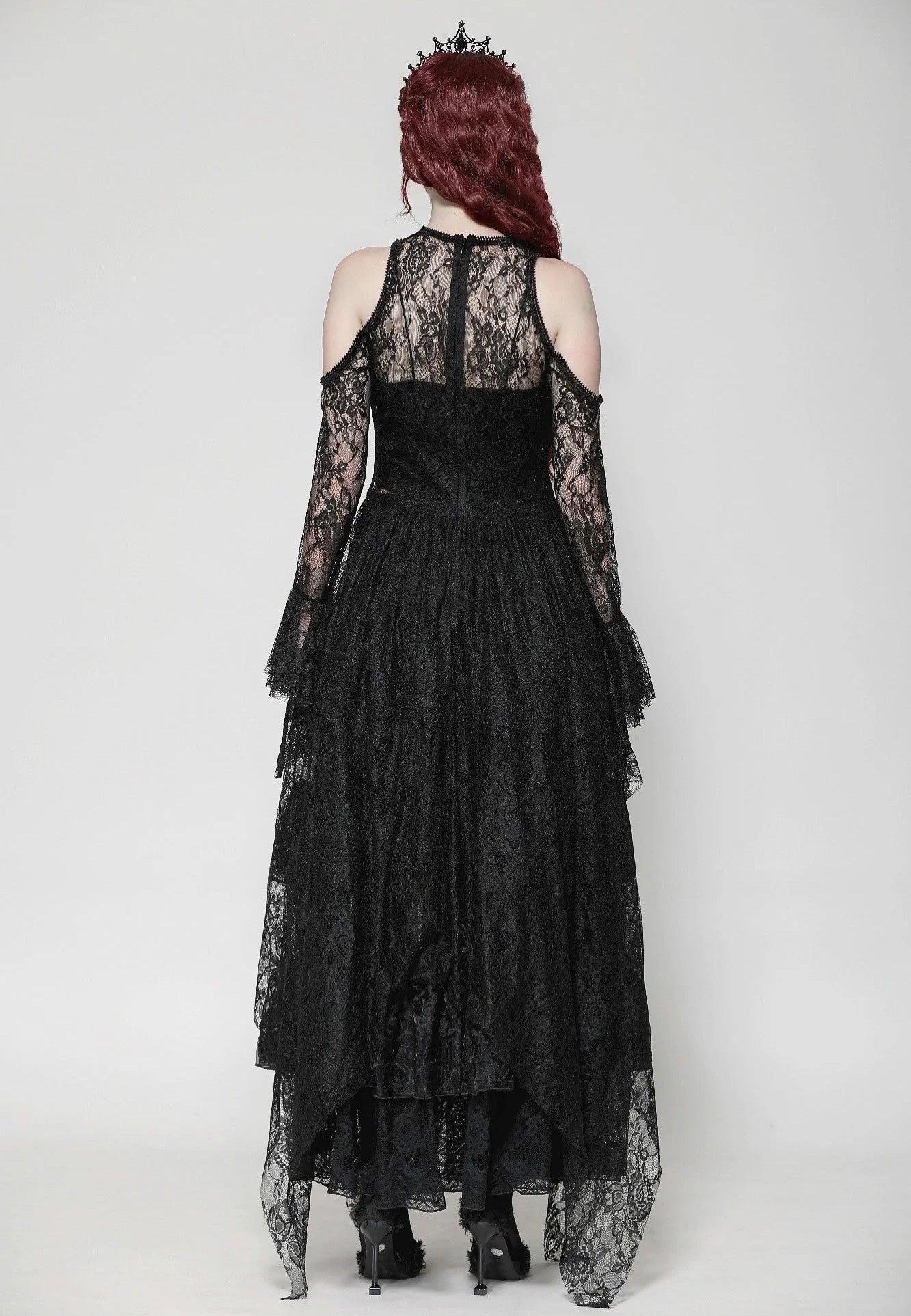 Dark In Love - Black Gothic Asymmetrical Lace Neckline Off-Shoulder - Dress | Women-Image