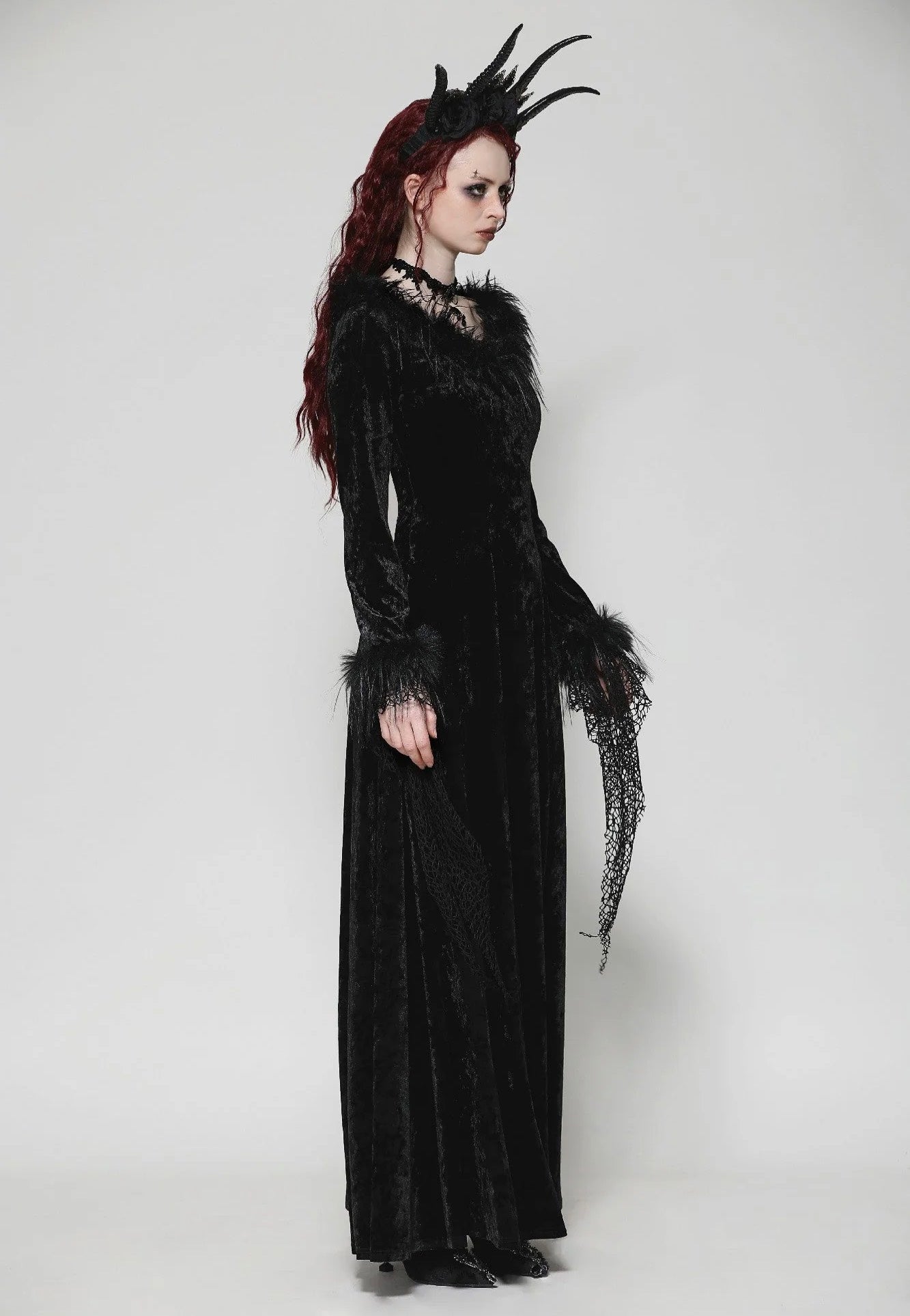 Dark In Love - Gothic Dark Velvet V-Neck Long Slim - Dress | Women-Image