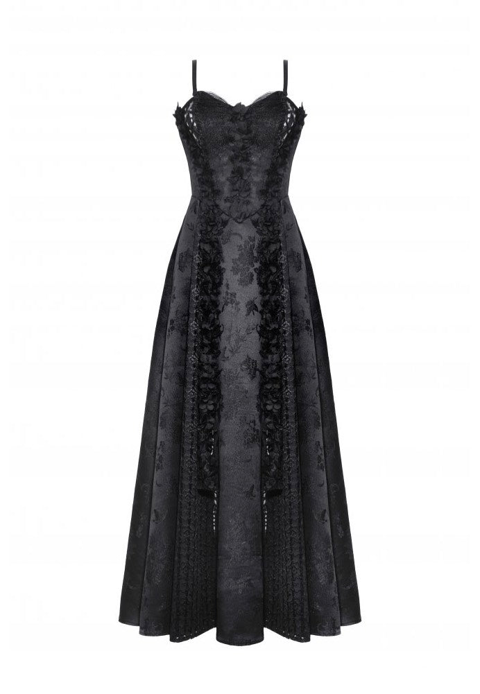 Dark In Love - Gothic Black Butterfly Strapless Lace Gown - Dress | Women-Image