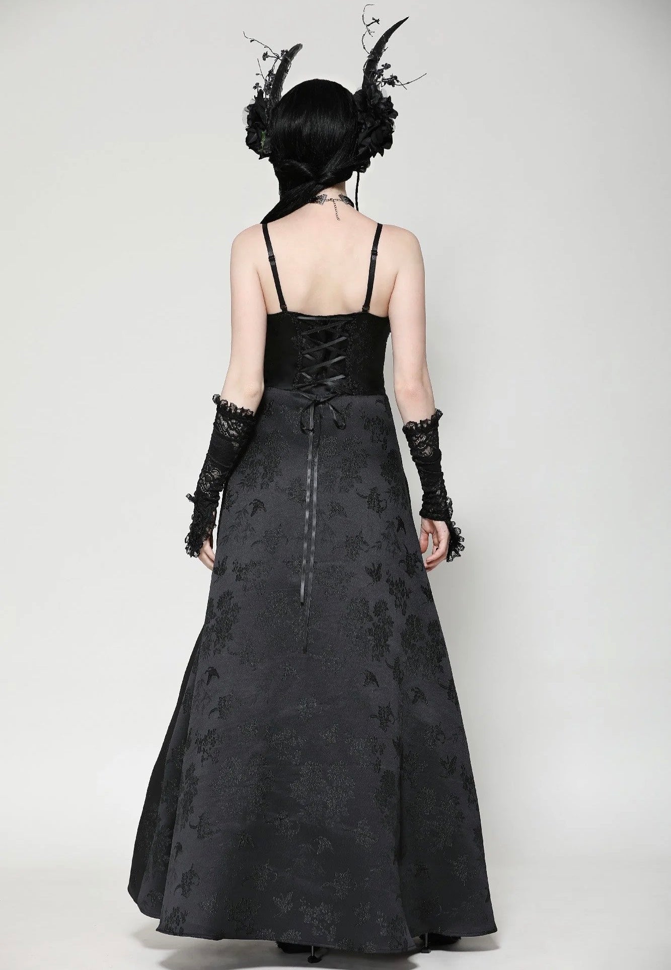 Dark In Love - Gothic Black Butterfly Strapless Lace Gown - Dress | Women-Image