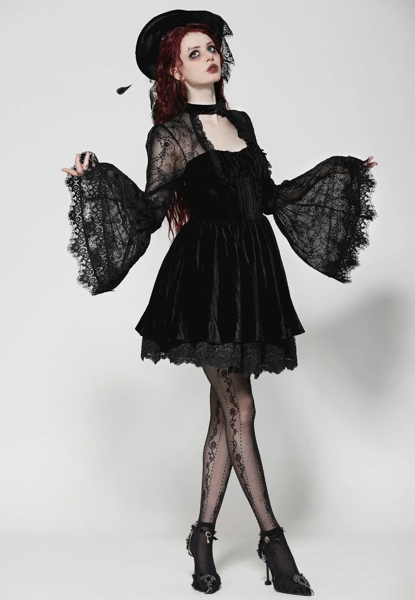 Dark In Love - Dark Floral Jacquard Velvet Elegant - Dress | Women-Image