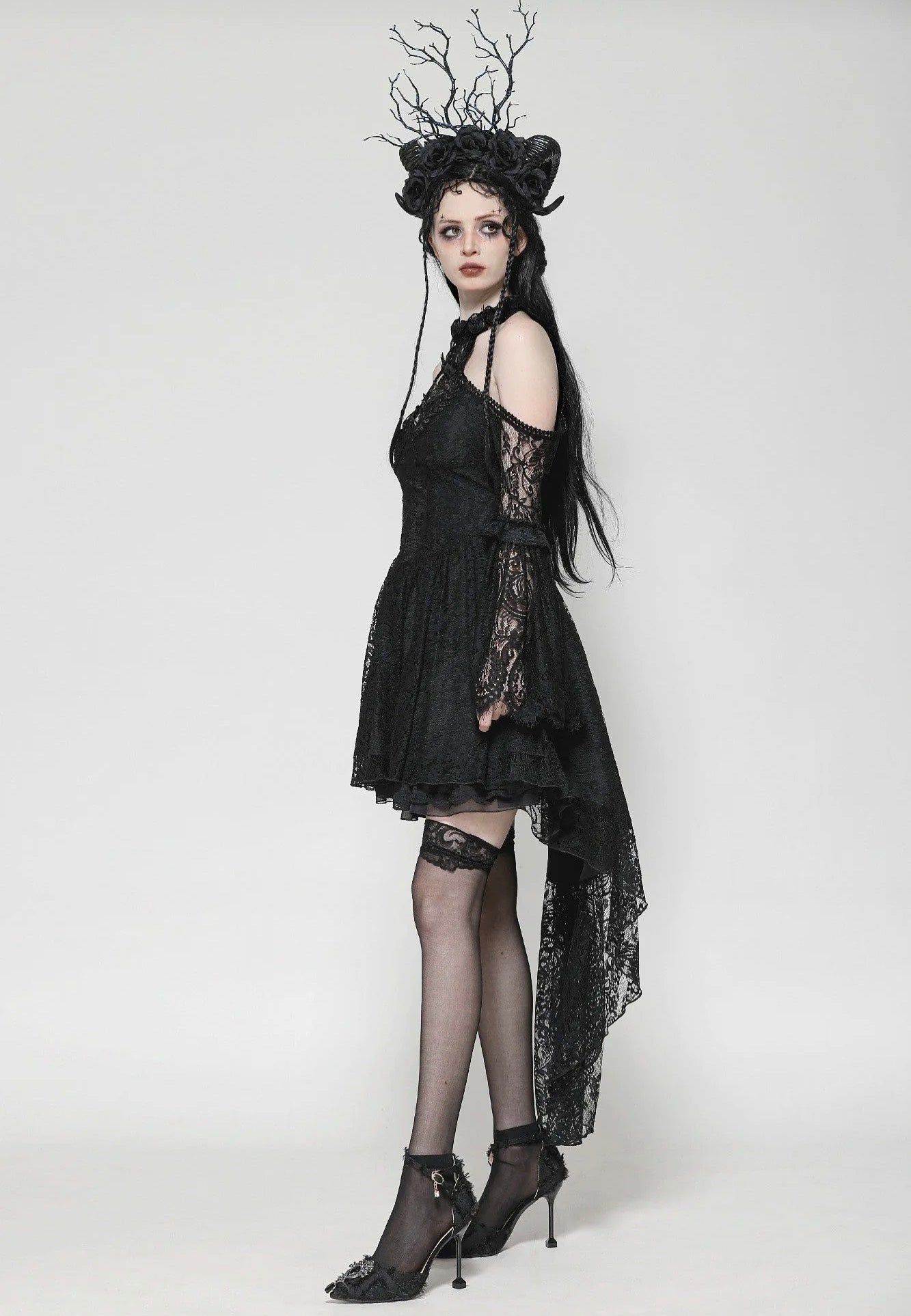 Dark In Love - Black Gothic Rose Vine Lace Tail - Dress | Women-Image