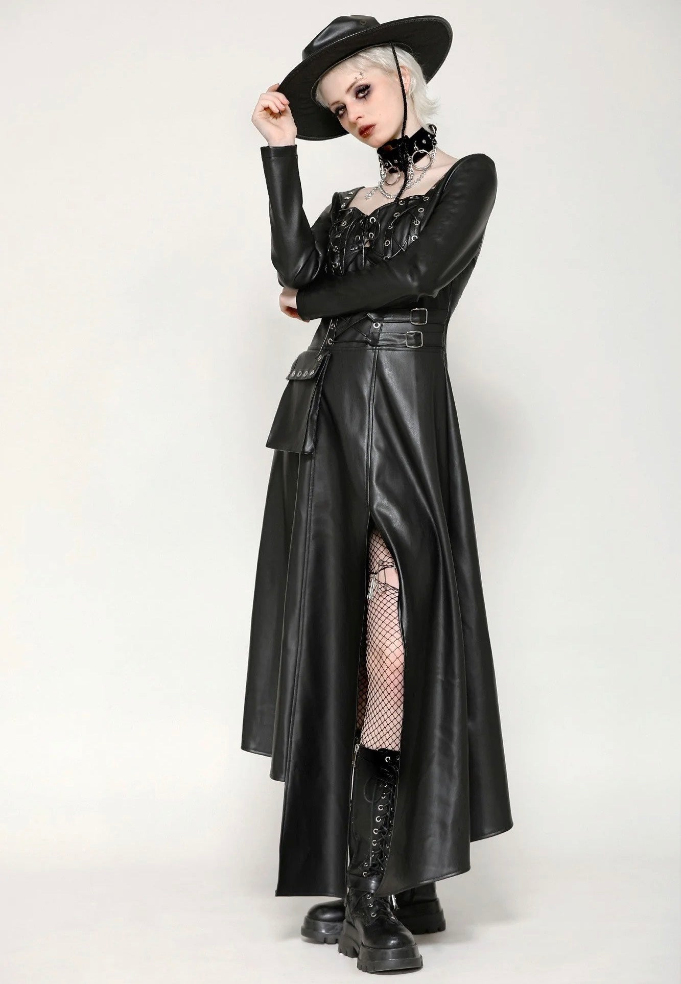 Dark In Love - Edgy Leather Punk Asymmetrical - Dress | Women-Image