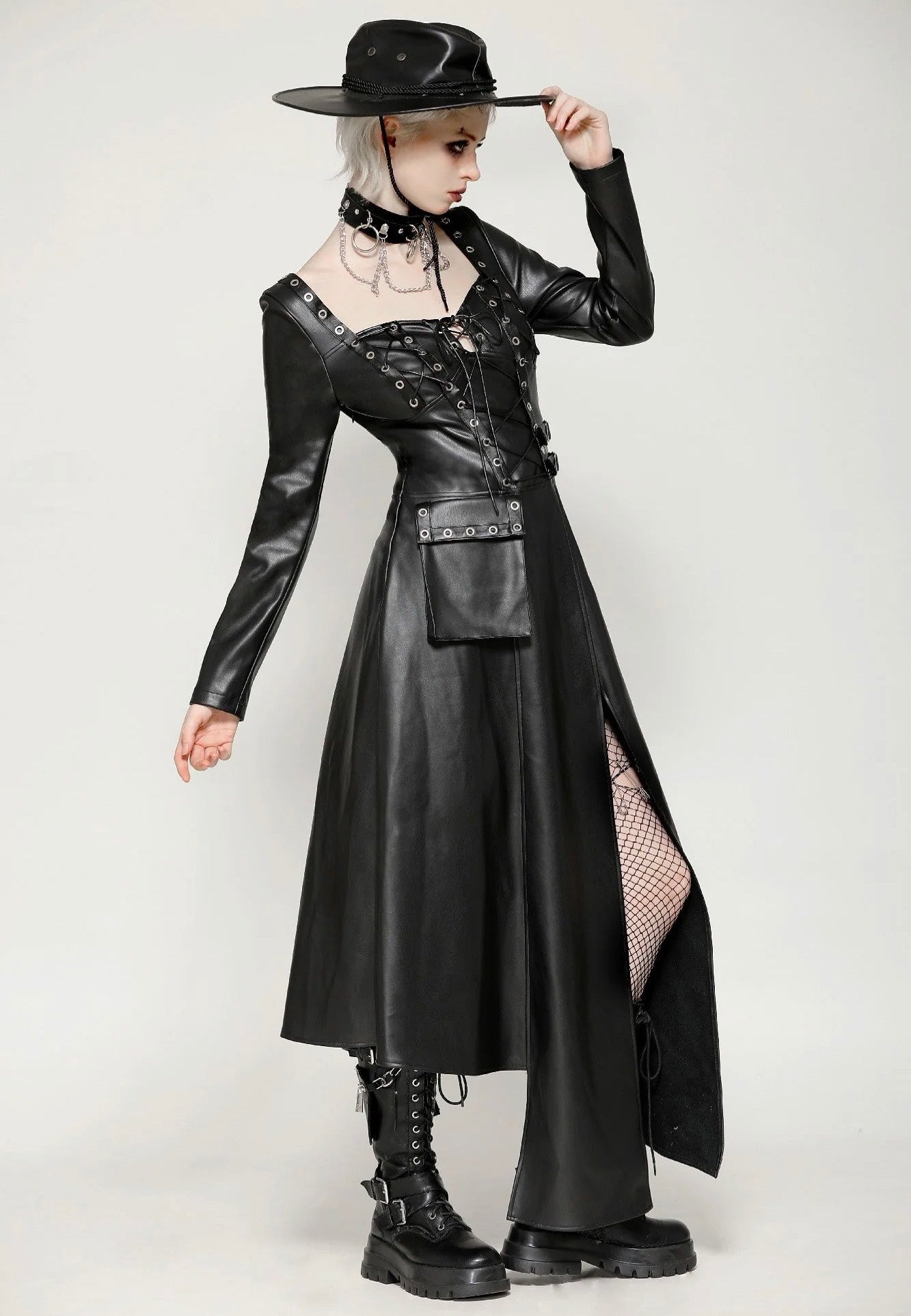 Dark In Love - Edgy Leather Punk Asymmetrical - Dress | Women-Image