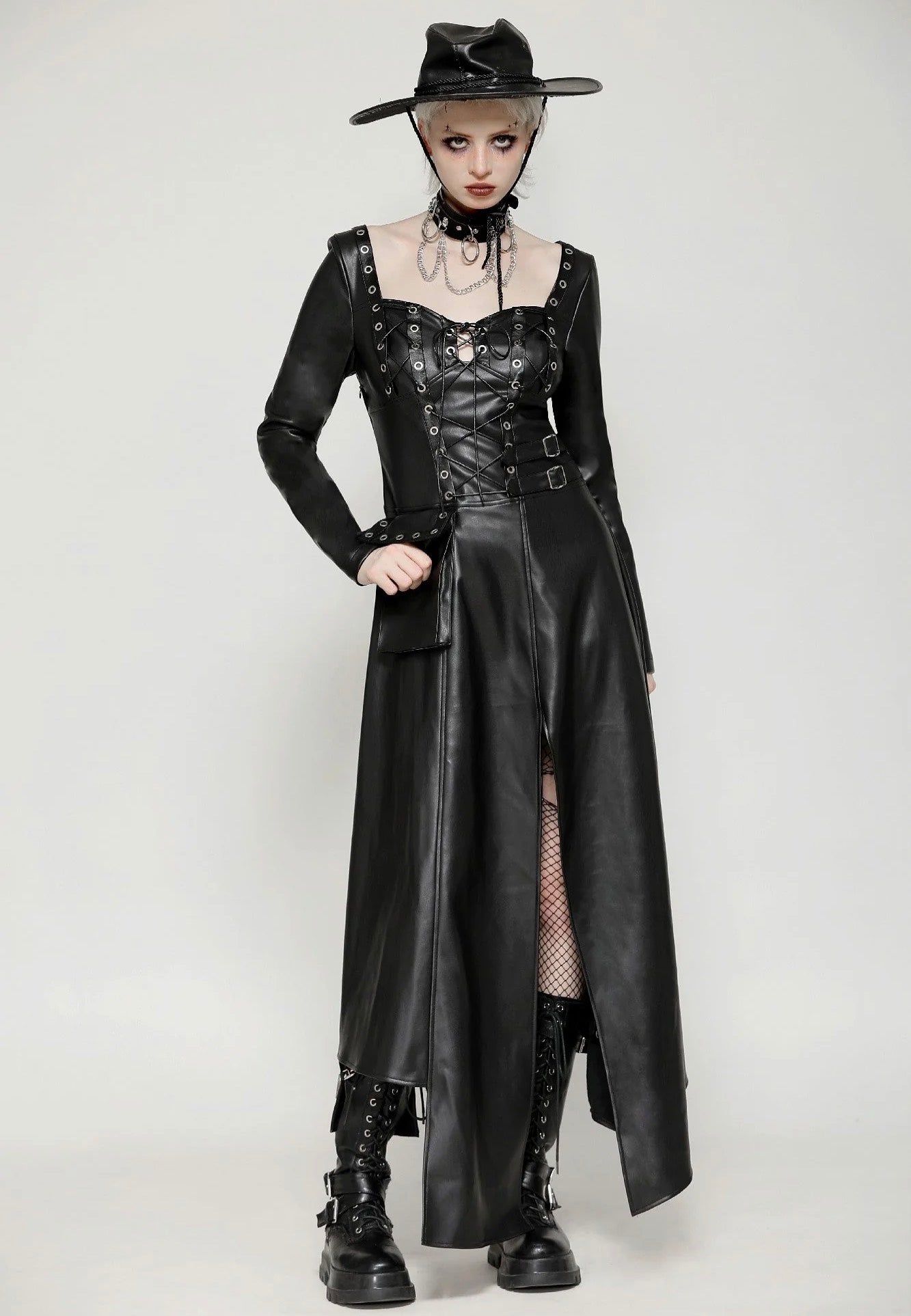 Dark In Love - Edgy Leather Punk Asymmetrical - Dress | Women-Image