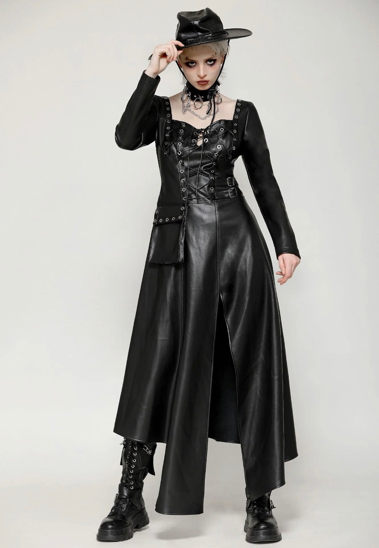 Dark In Love - Edgy Leather Punk Asymmetrical - Dress | Women-Image