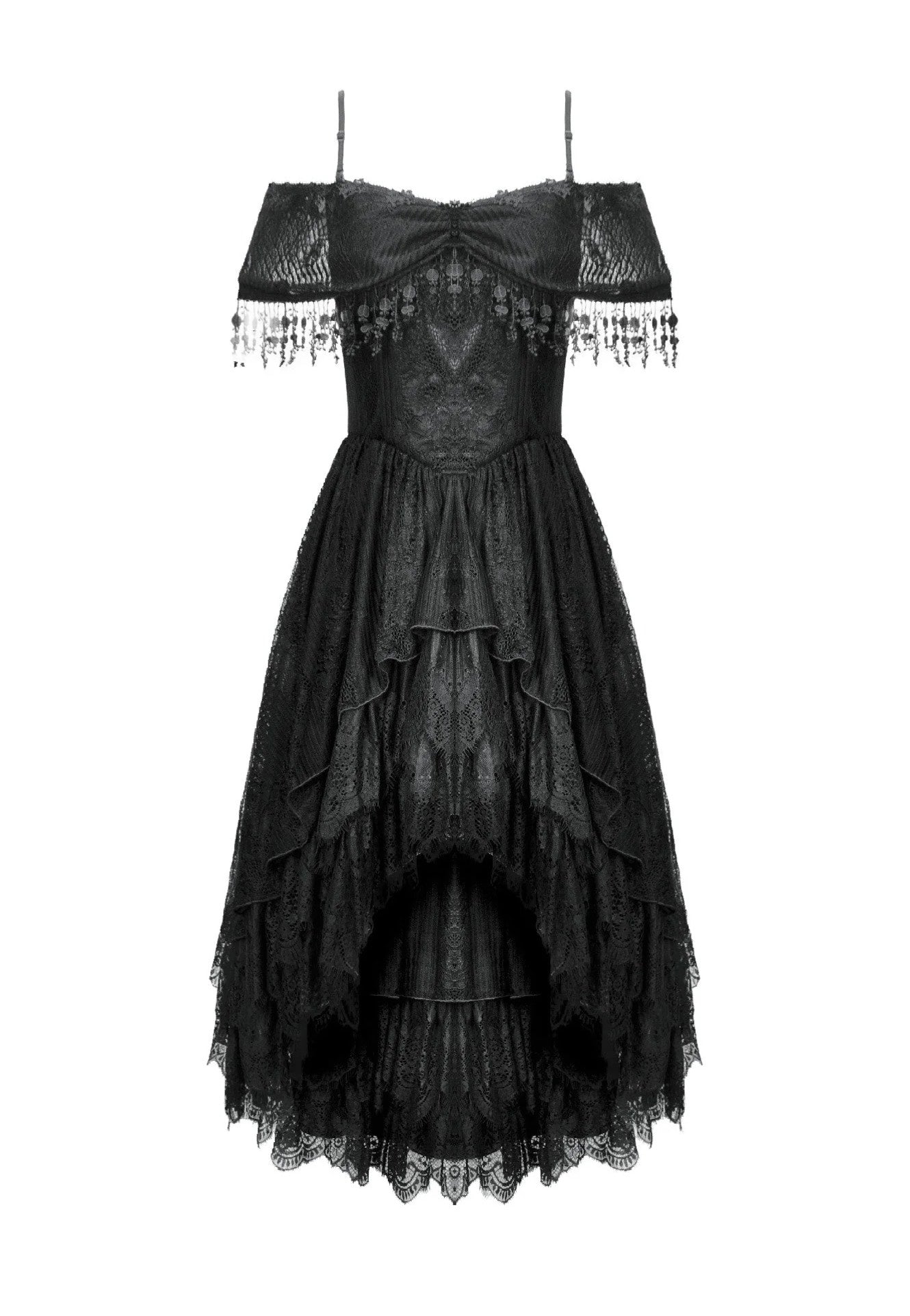 Dark In Love - Gothic Black Lace Off-Shoulder High-Low - Dress | Women-Image