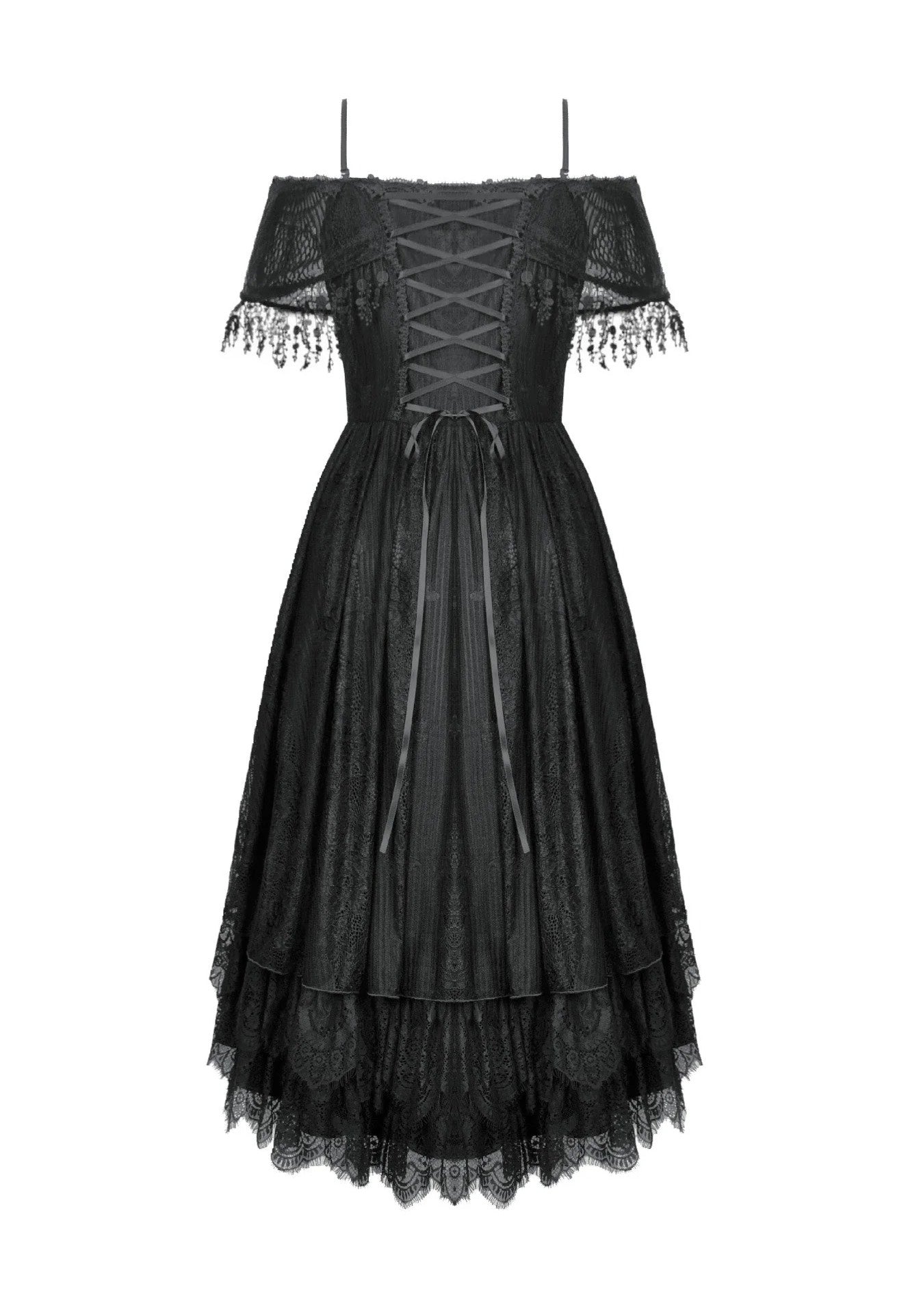 Dark In Love - Gothic Black Lace Off-Shoulder High-Low - Dress | Women-Image