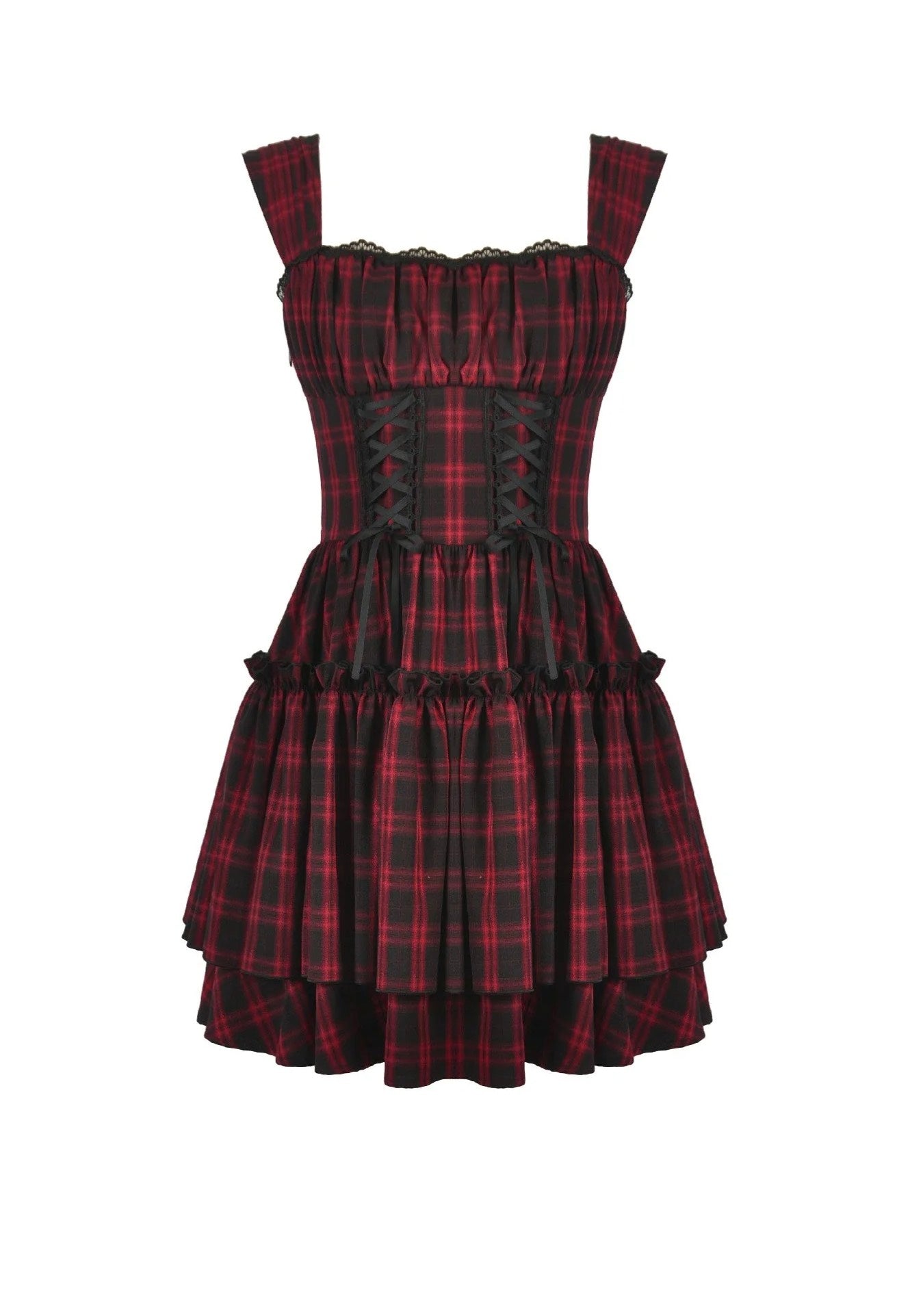 Dark In Love - Christmas Plaid Layered Cake - Dress - Black - XS - 70% Polyester, 27% Viscose, 3% Elastane