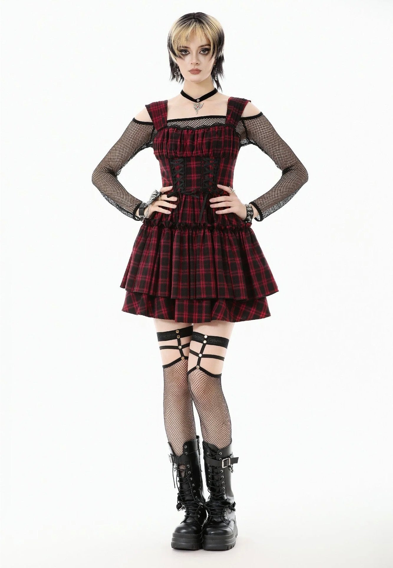 Dark In Love - Christmas Plaid Layered Cake - Dress - Black - XS