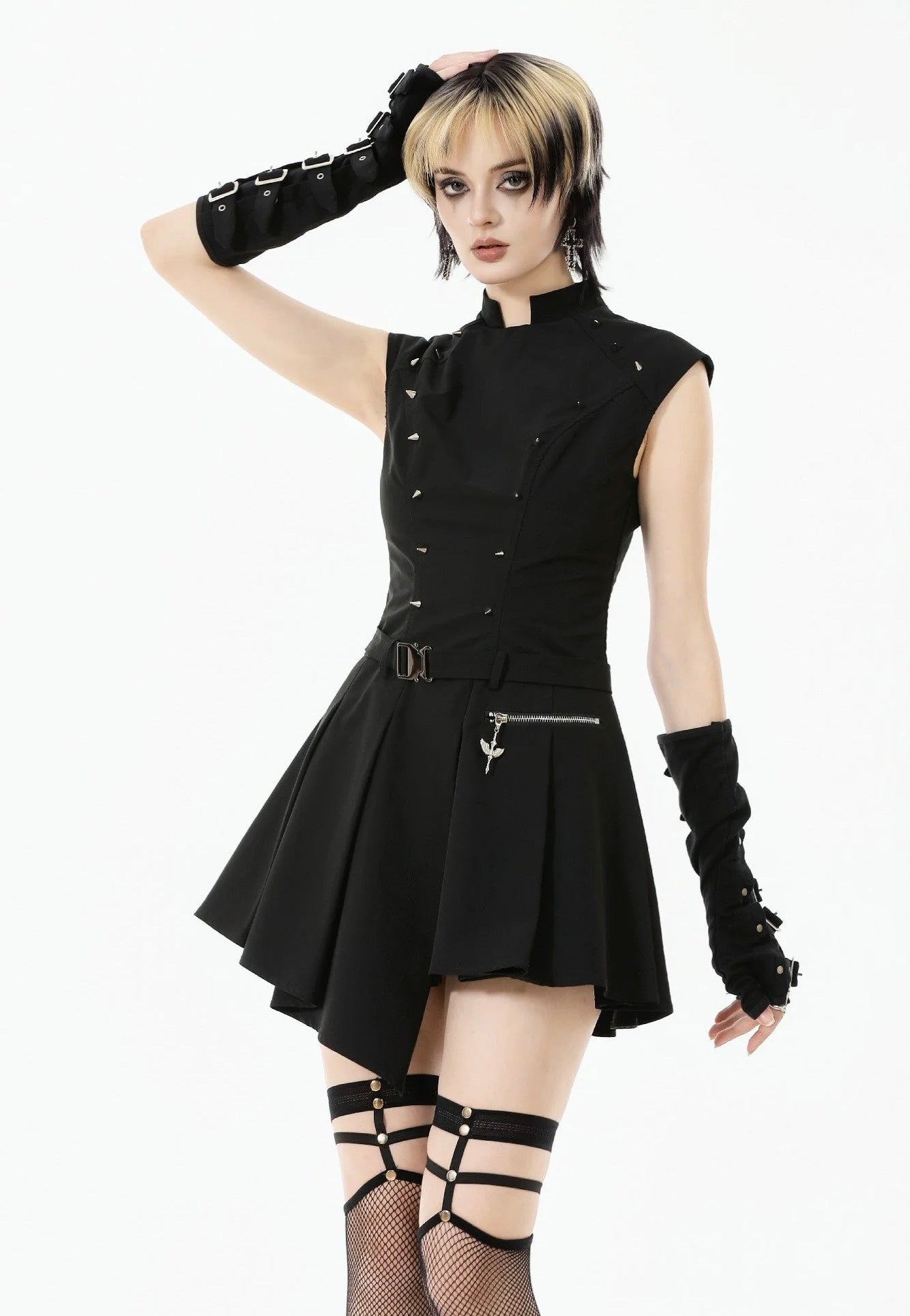 Dark In Love - Punk Studded Asymmetrical - Dress | Women-Image