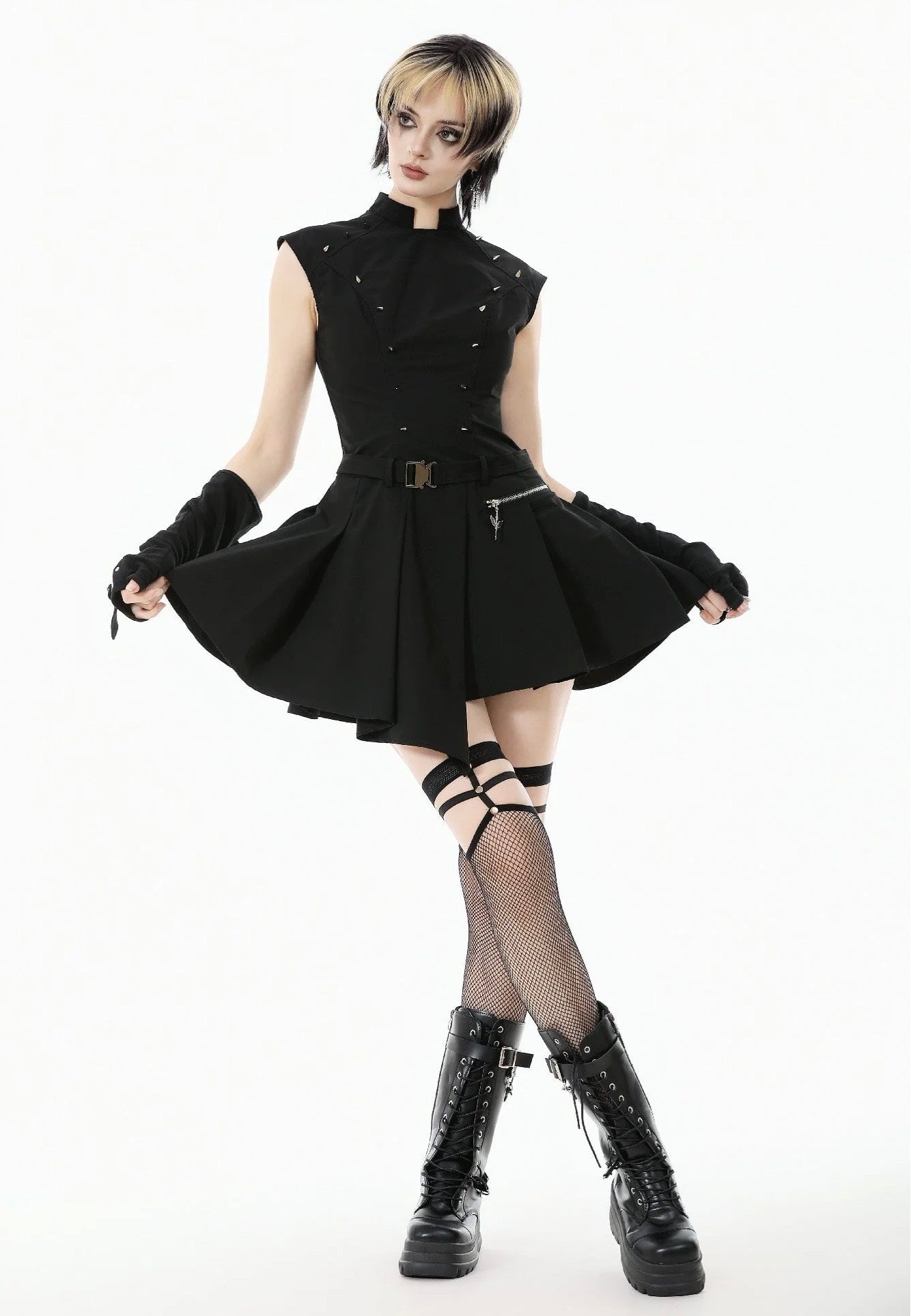 Dark In Love - Punk Studded Asymmetrical - Dress | Women-Image