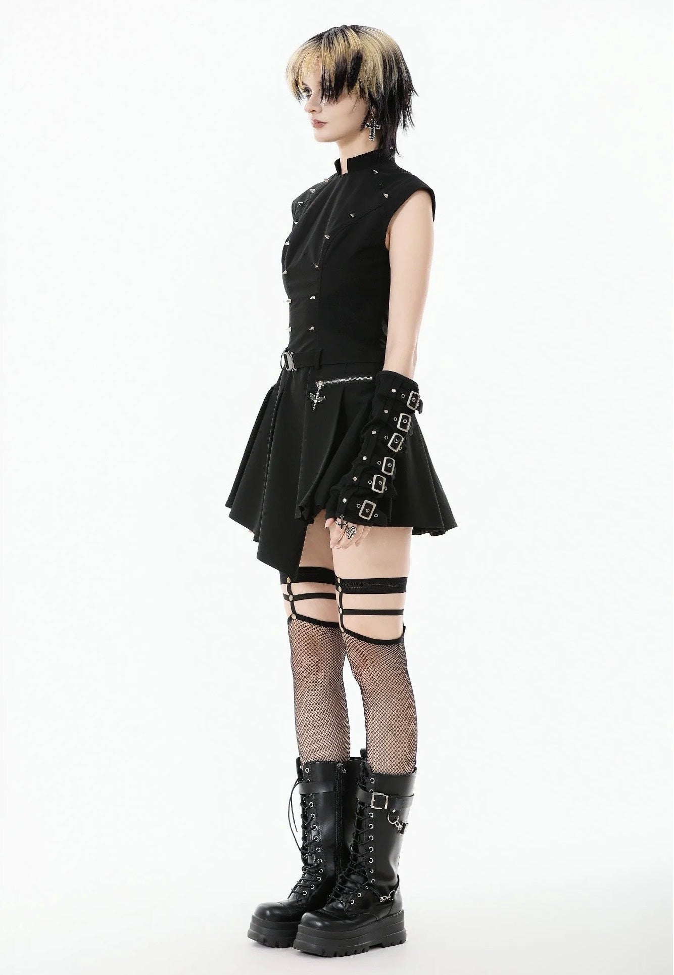 Dark In Love - Punk Studded Asymmetrical - Dress | Women-Image