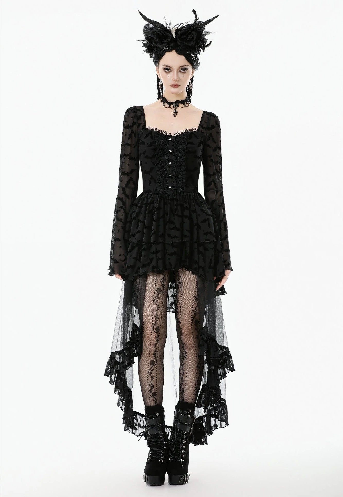 Dark In Love - Star & Moon Gothic Lolita Bat Hem Long - Dress | Women-Image