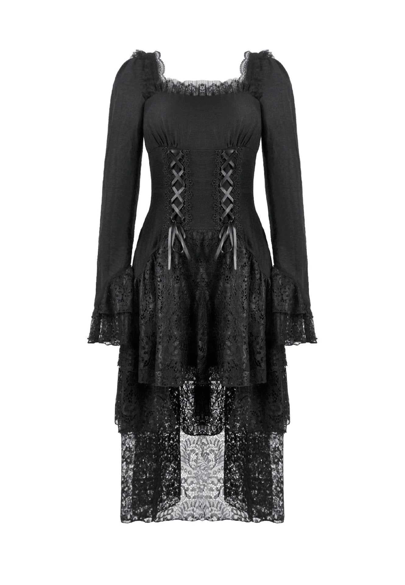 Dark In Love - Romantic Gothic Lace High-Low Tiered - Dress | Women-Image