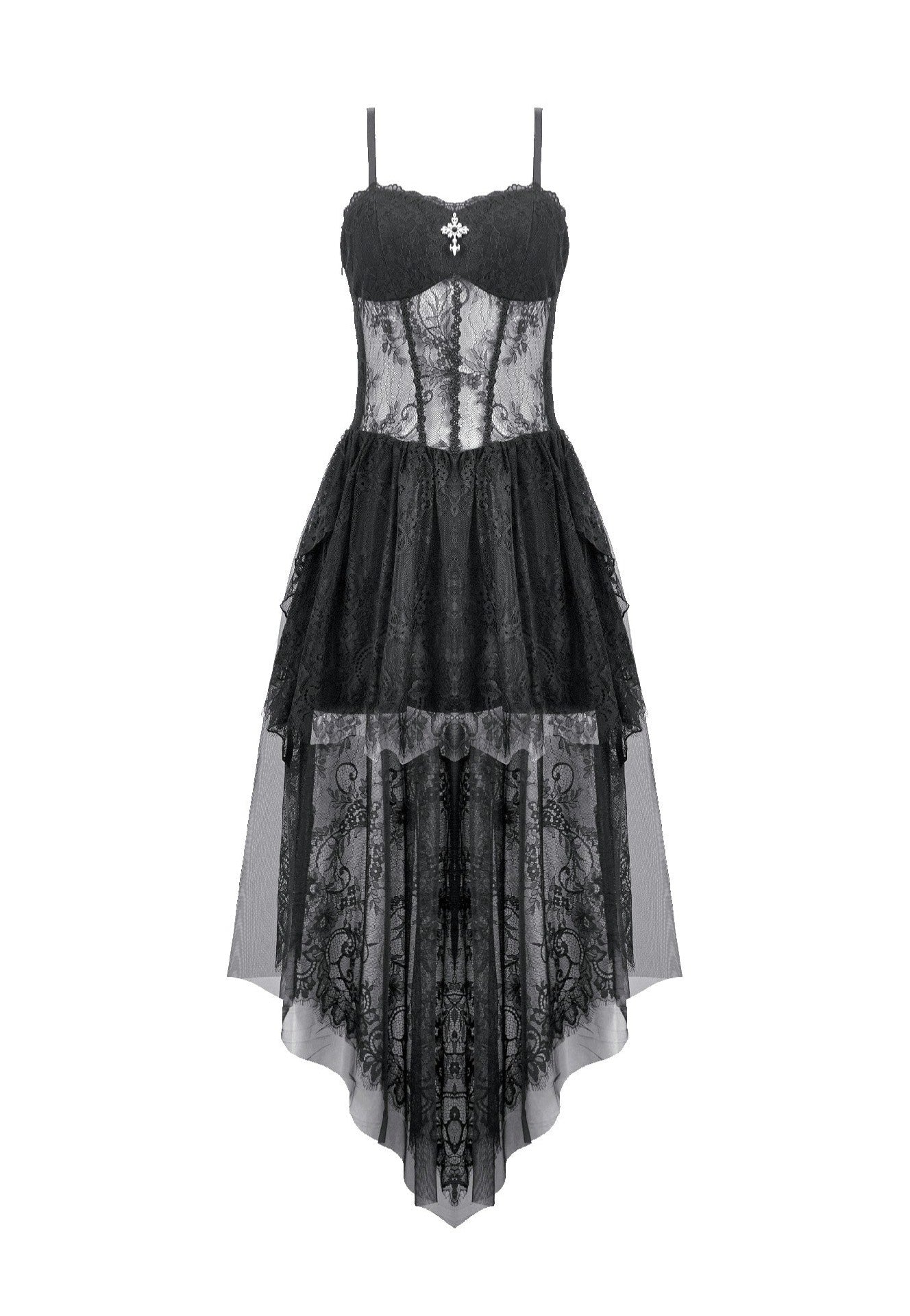 Dark In Love Dark Ritual Gothic Lace Hollow Tail Robe | Women-Image
