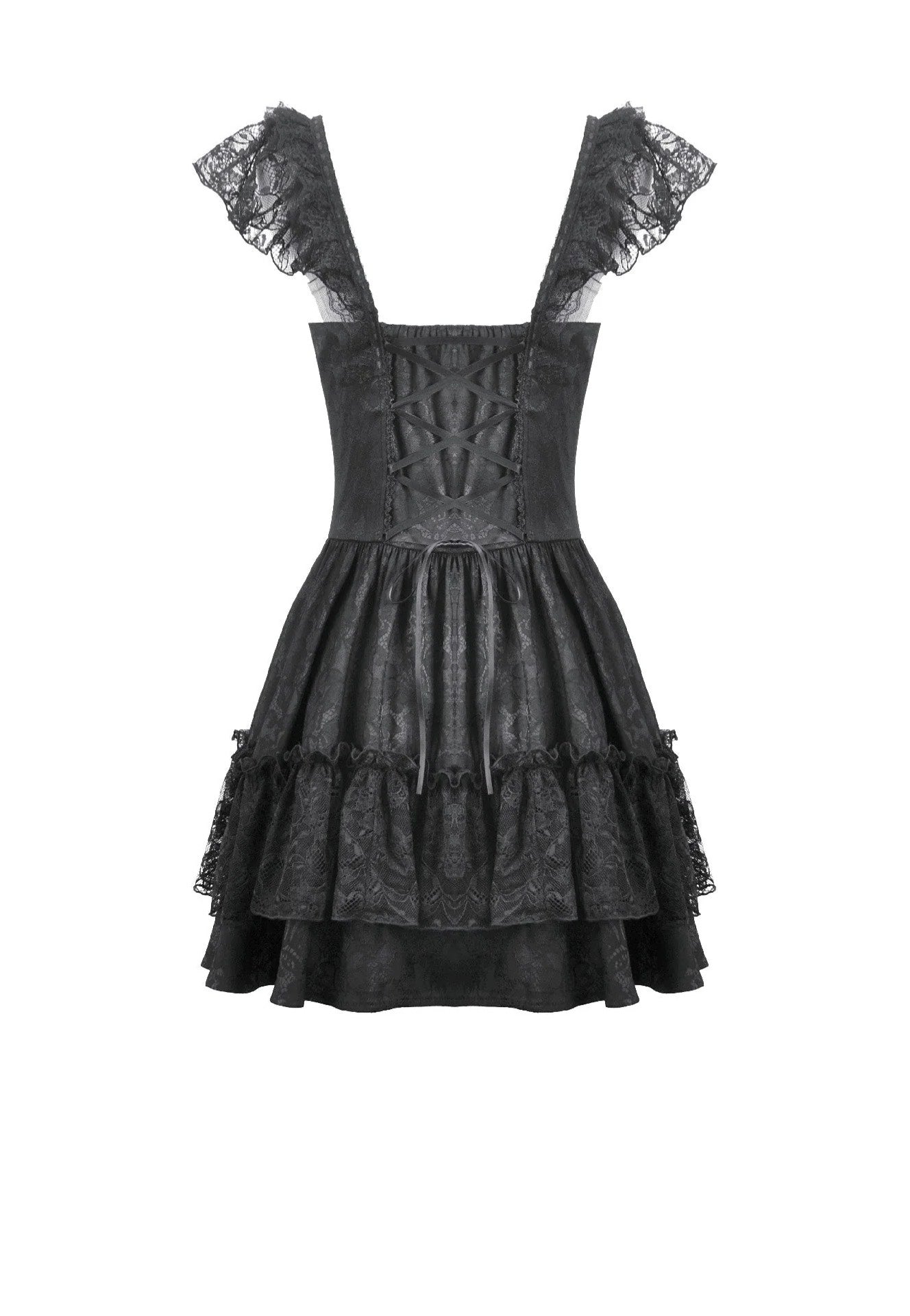 Dark In Love Gothic Lolita Jacquard Lace Flutter-Sleeve Cake Vestido | Women-Image