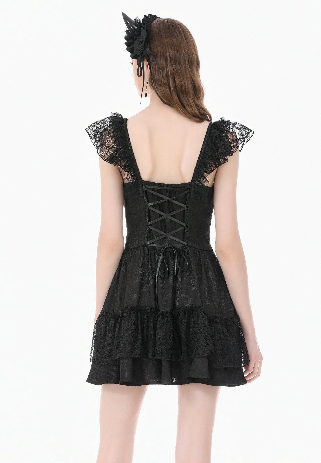 Dark In Love Gothic Lolita Jacquard Lace Flutter-Sleeve Cake Vestido | Women-Image