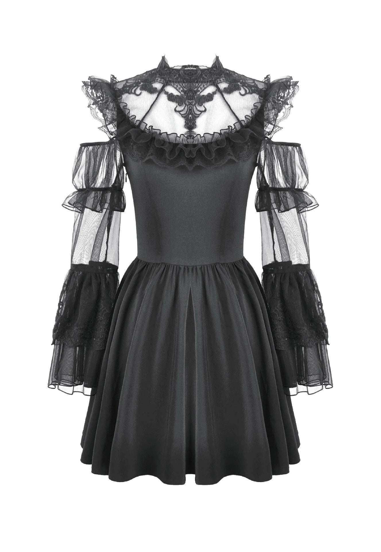 Dark In Love Romantic Gothic High-Neck Sheer Mesh Vestido | Women-Image