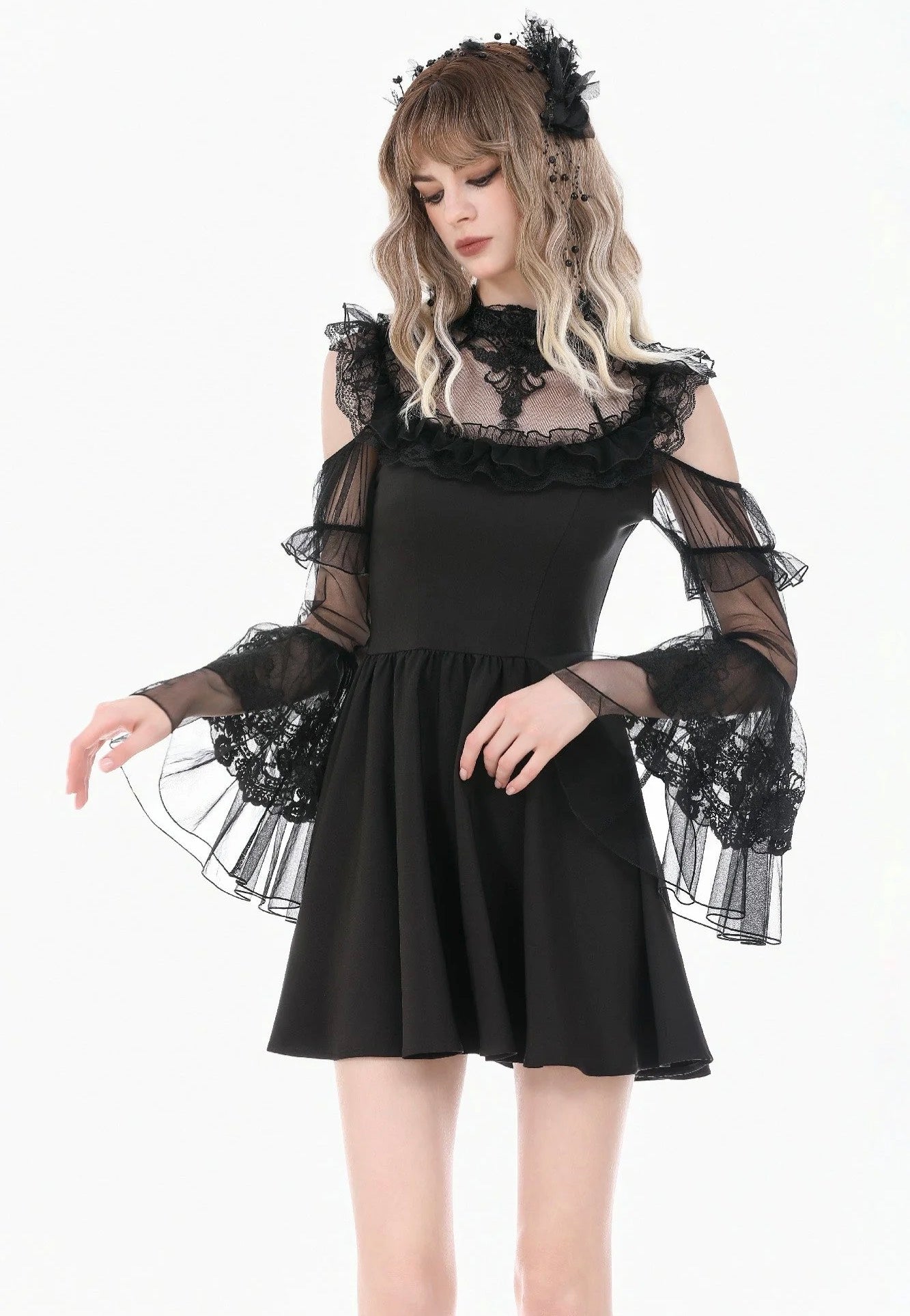 Dark In Love Romantic Gothic High-Neck Sheer Mesh Vestido | Women-Image