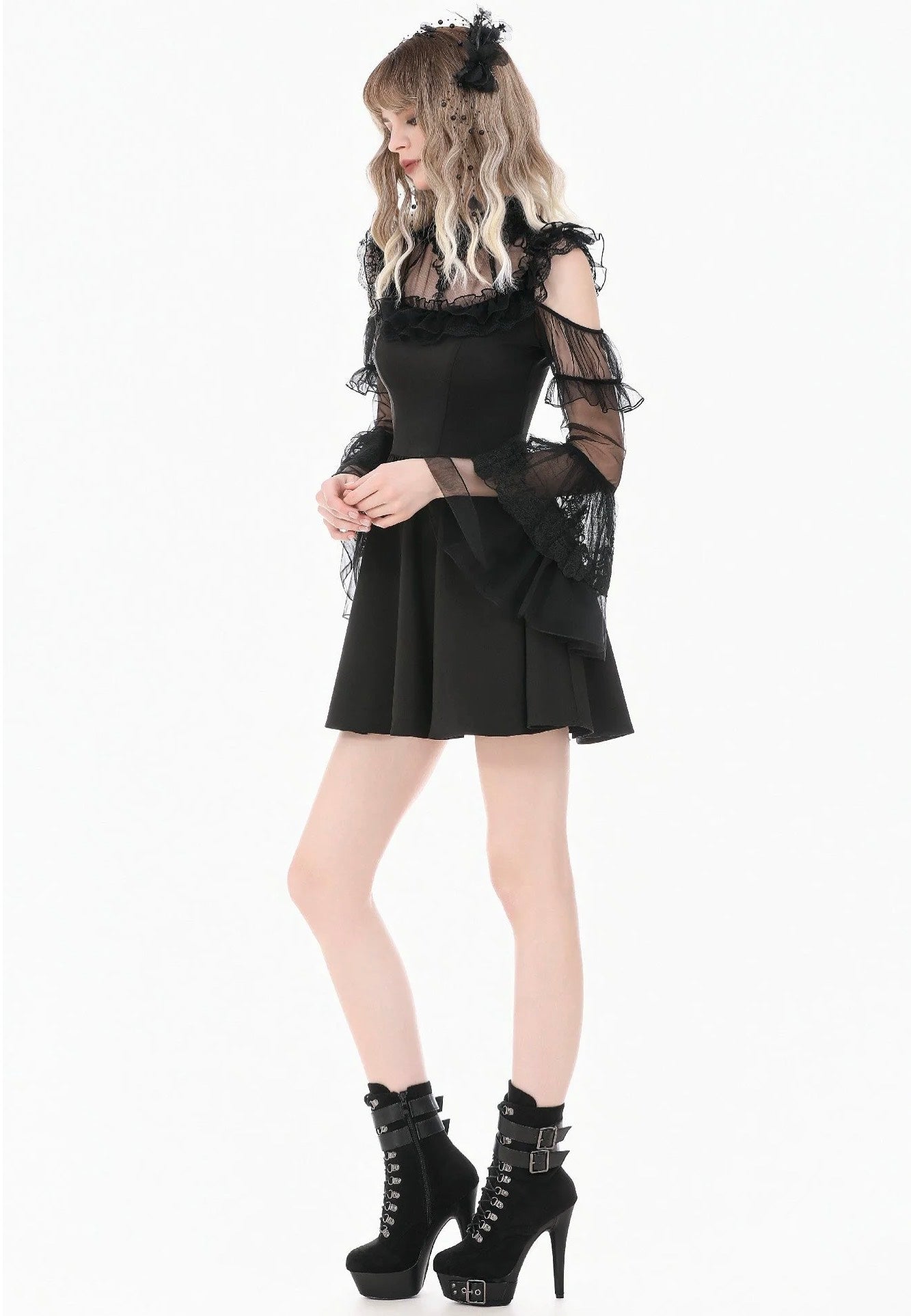 Dark In Love Romantic Gothic High-Neck Sheer Mesh Vestido | Women-Image