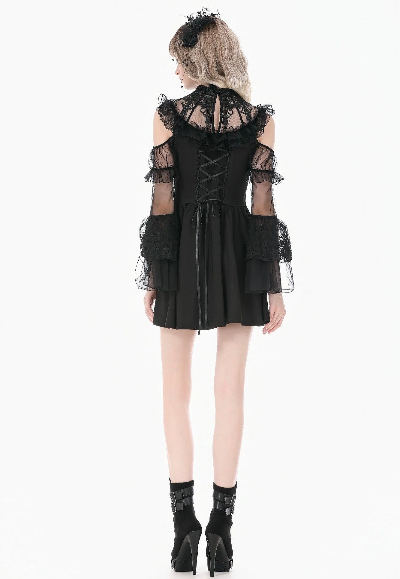 Dark In Love Romantic Gothic High-Neck Sheer Mesh Vestido | Women-Image