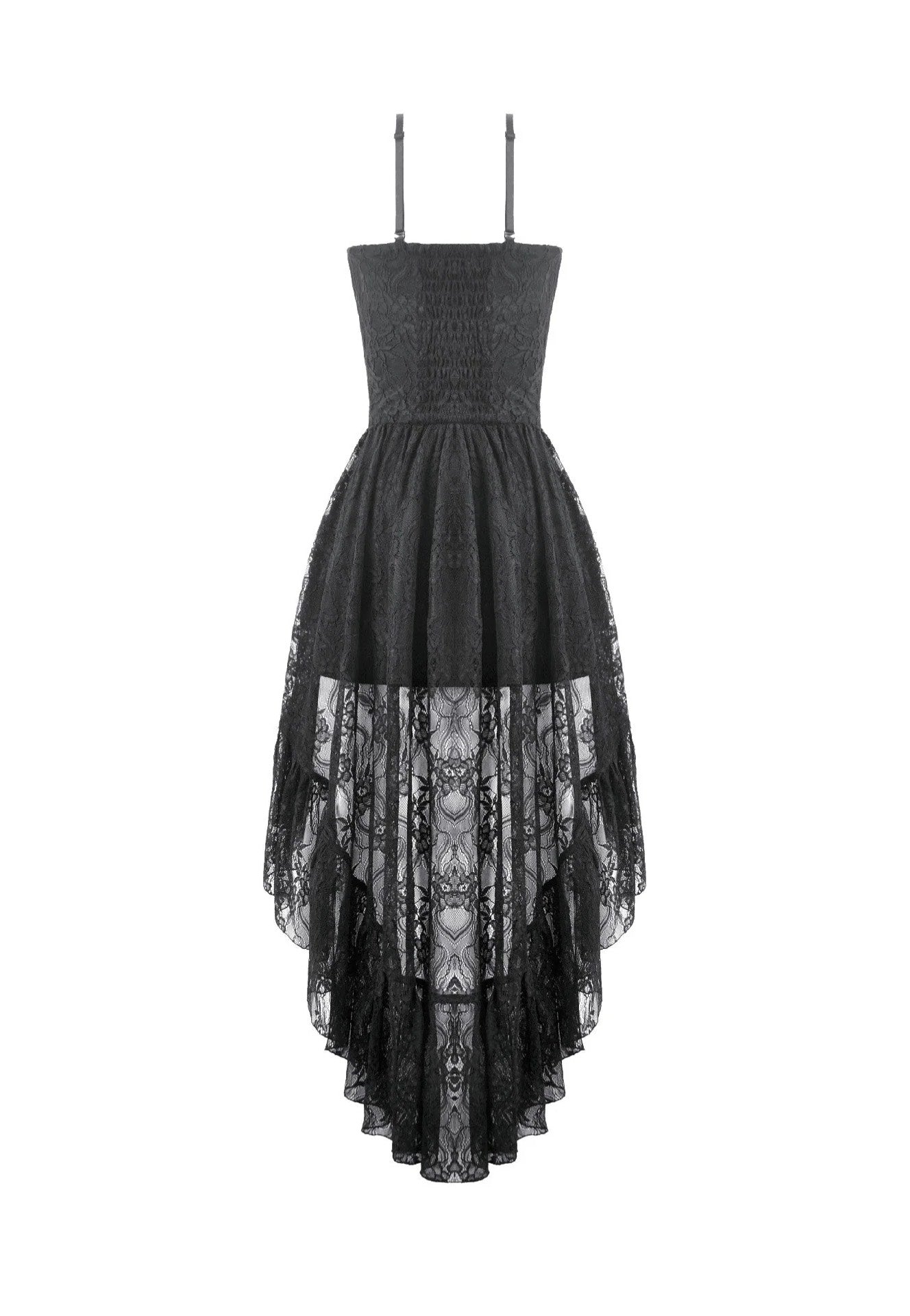 Dark In Love Retro Gothic Lace Camisole High-Low Ruffle Tail Dress | Women-Image