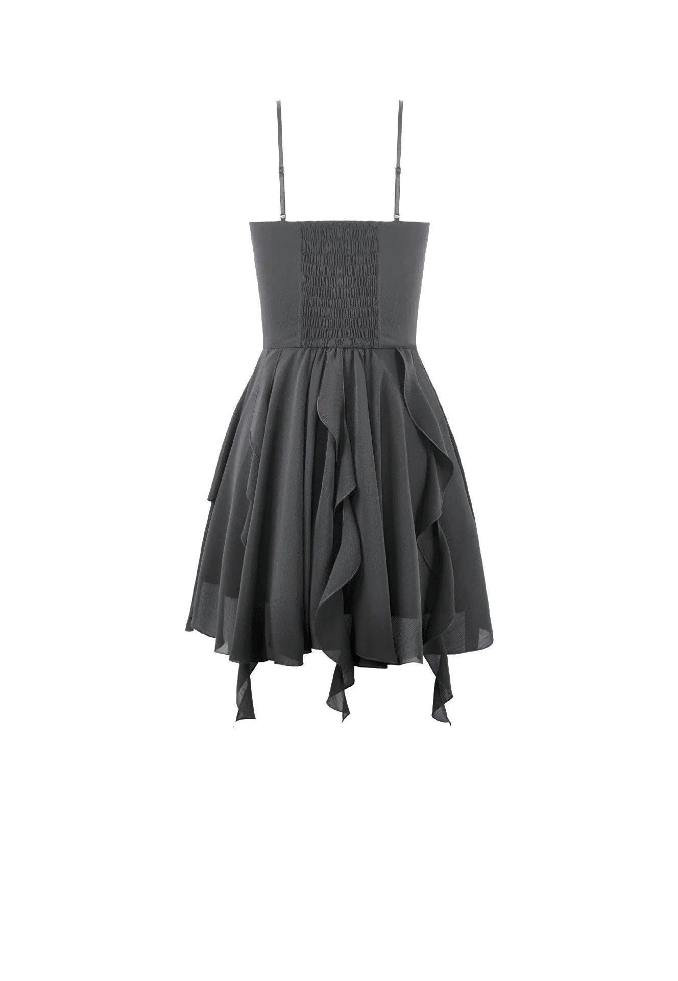 Dark In Love Goth V-Neck Lace Embroidery Asymmetric Flowy Chiffon Vestido | Women-Image