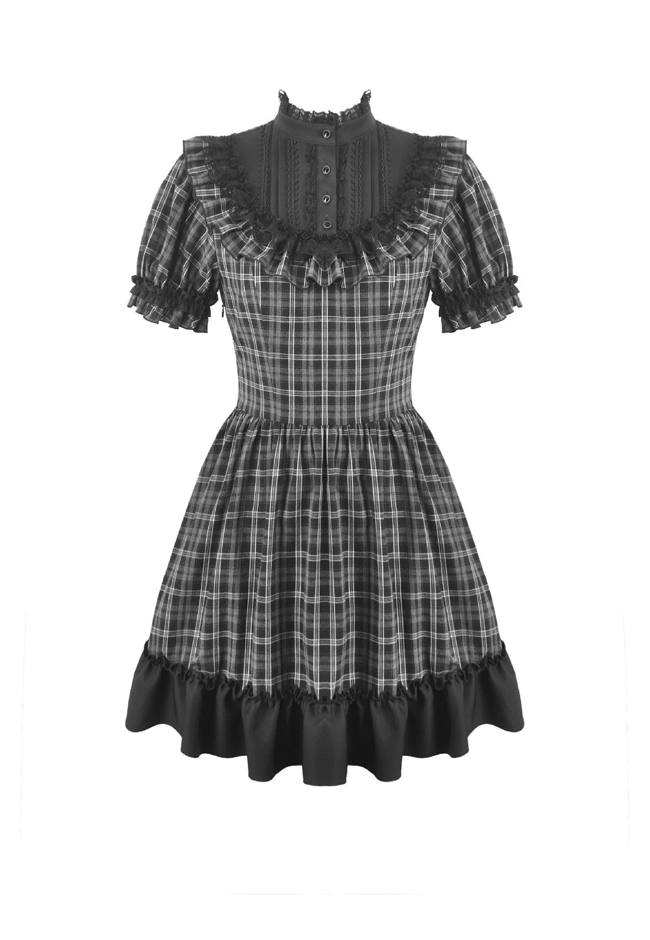 Dark In Love Dark Lolita Gingham Patchwork Lace Ruffle Vestido | Women-Image