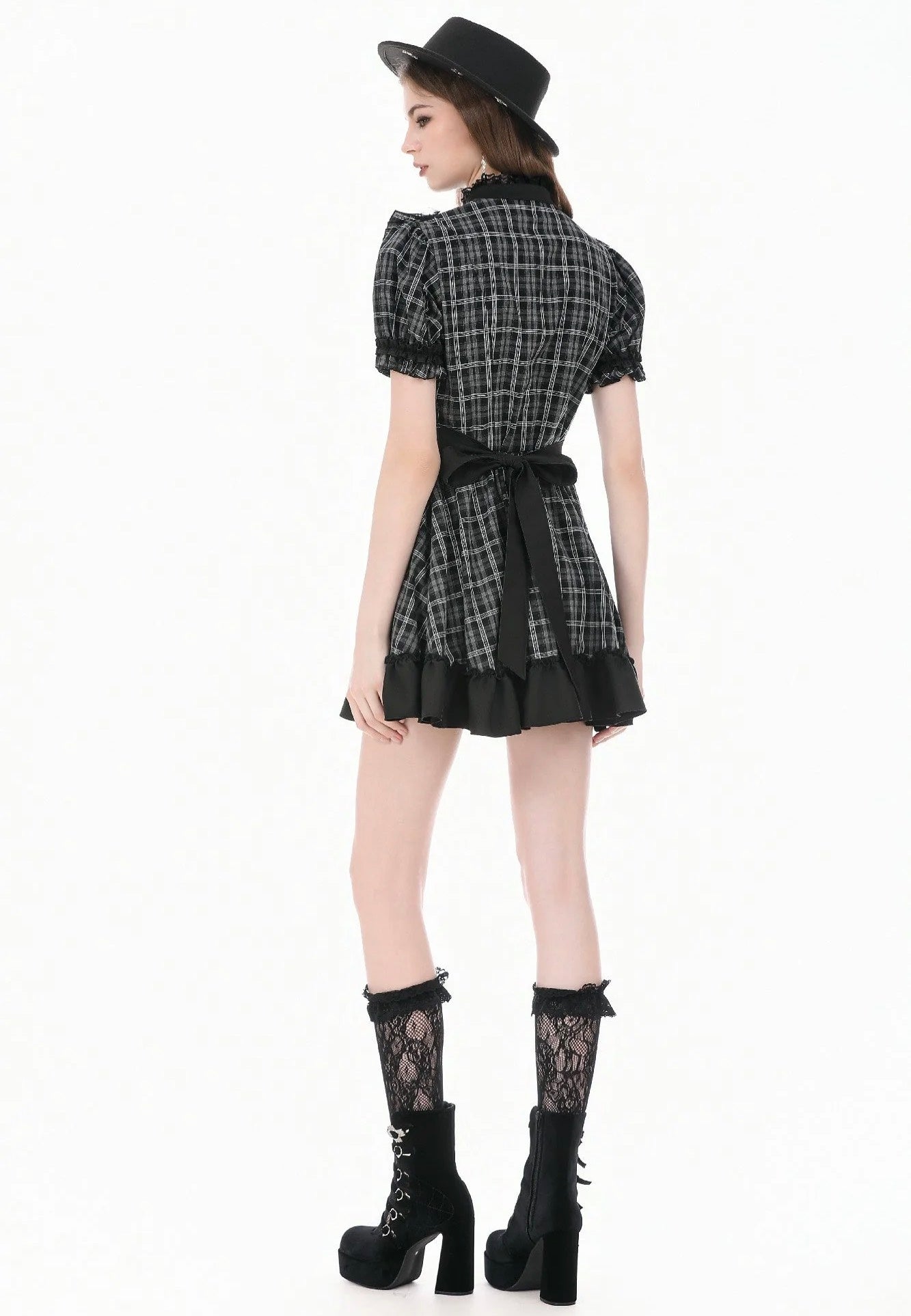 Dark In Love Dark Lolita Gingham Patchwork Lace Ruffle Vestido | Women-Image