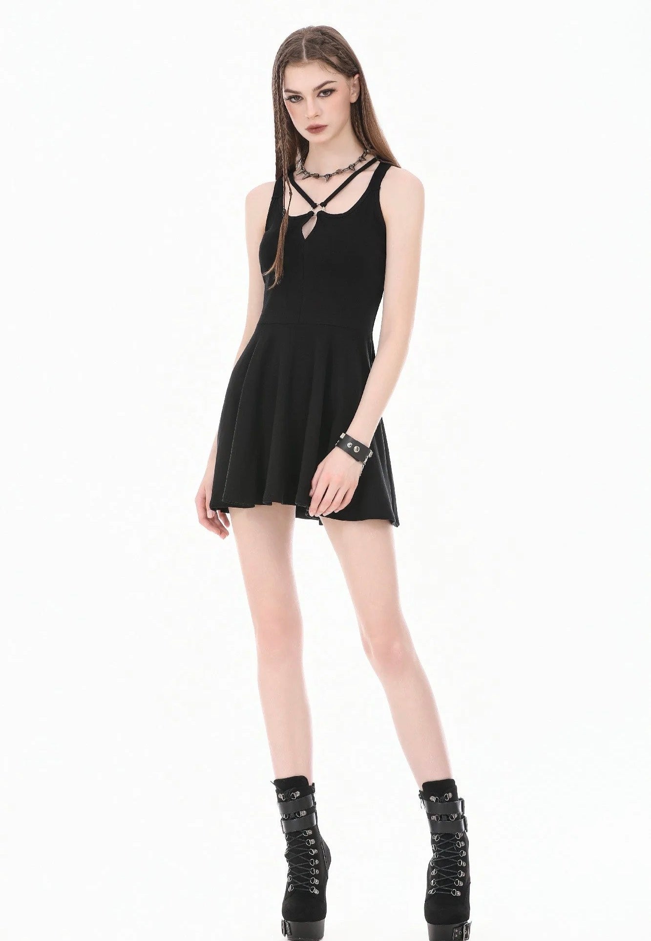 Dark In Love Dark Punk Style Cut Out Cross Straps Dress | Women-Image