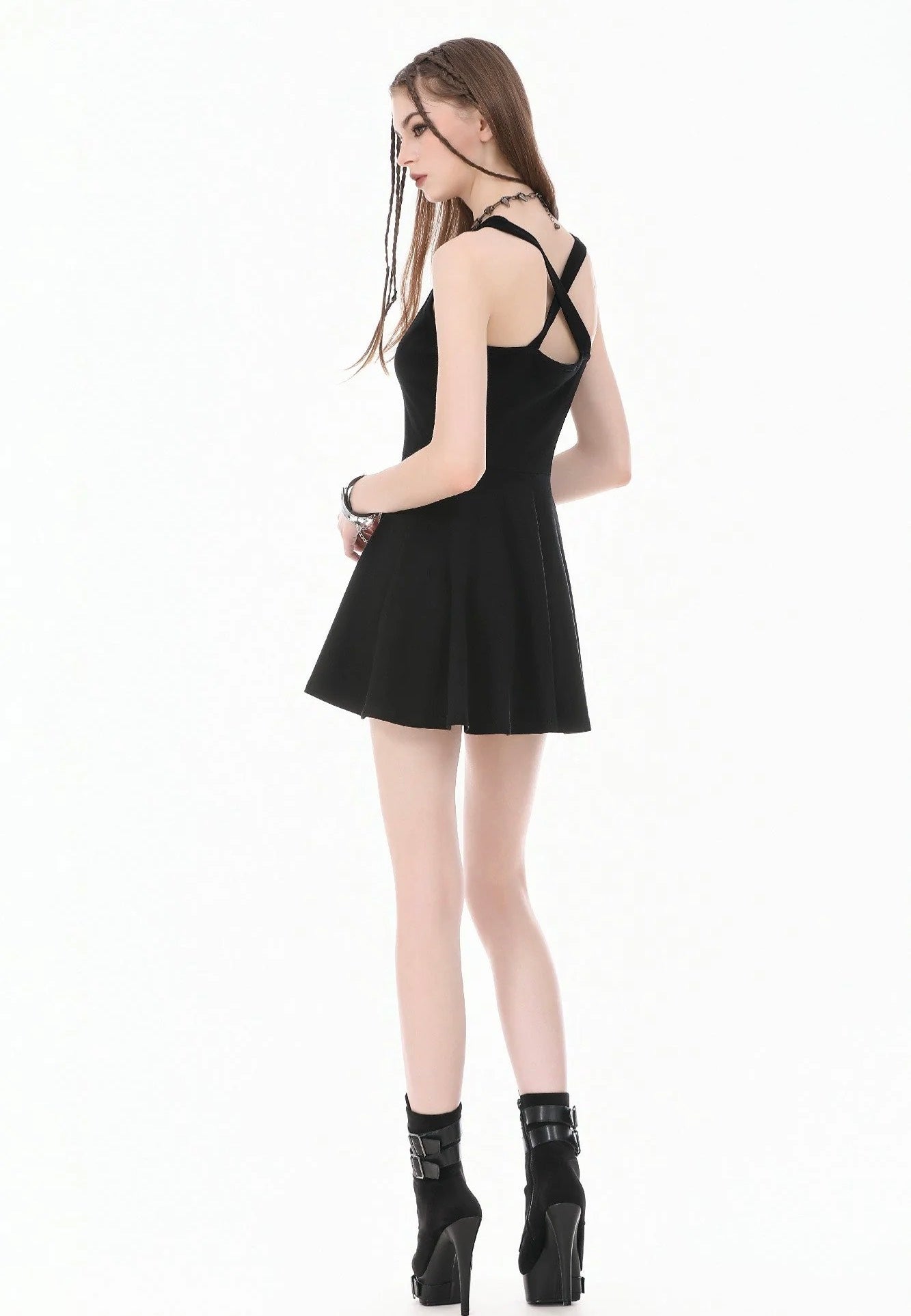 Dark In Love Dark Punk Style Cut Out Cross Straps Dress | Women-Image