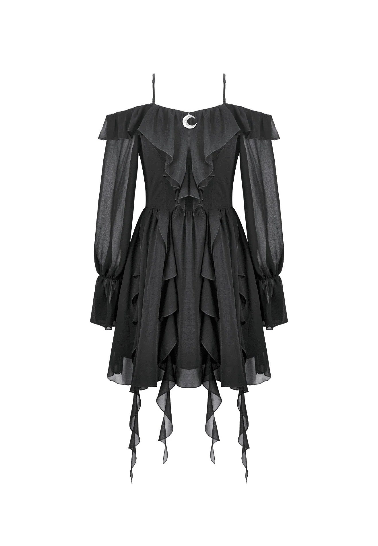 Dark In Love Gothic Black Chiffon Off The Shoulder Klänning | Women-Image