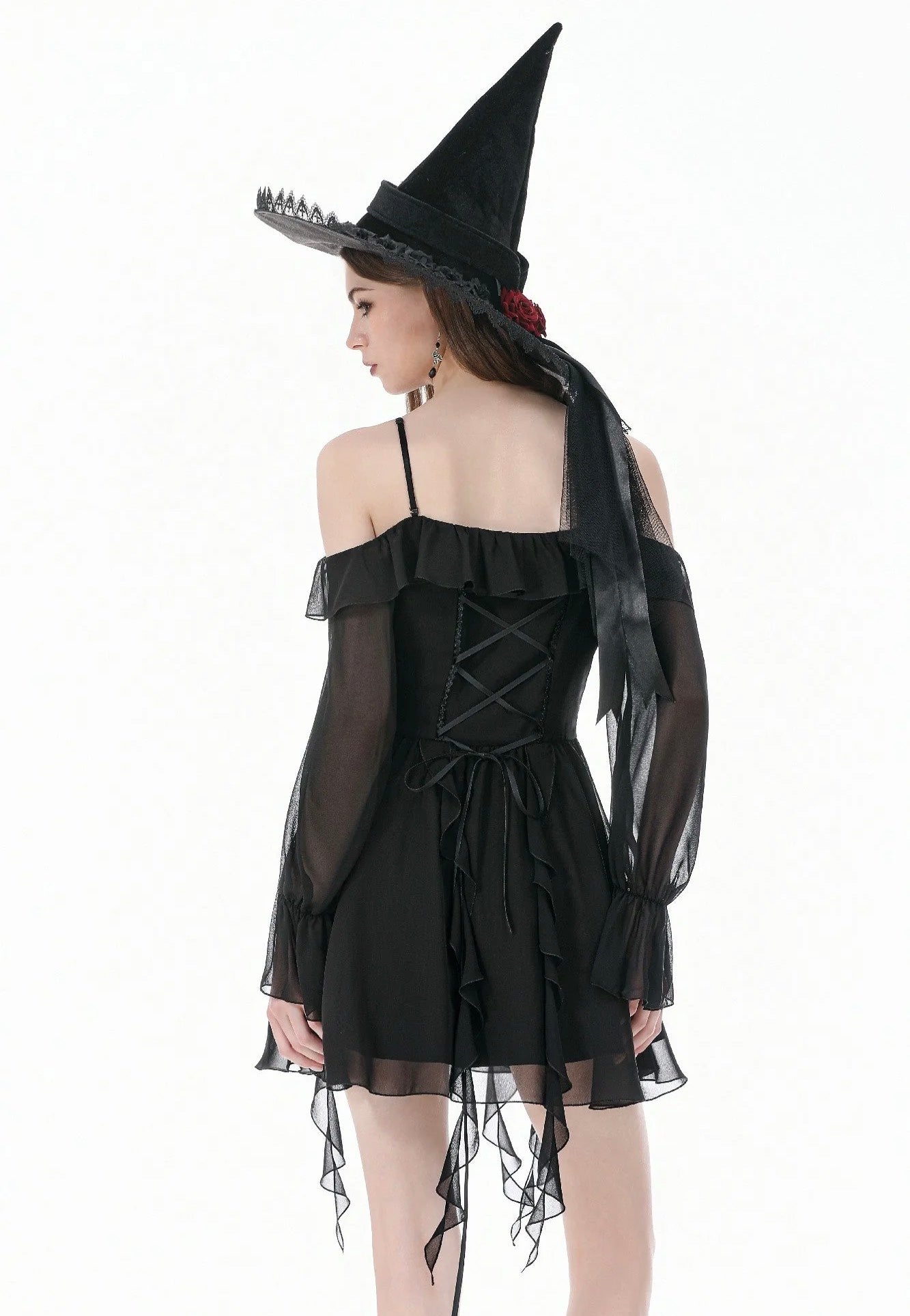 Dark In Love Gothic Black Chiffon Off The Shoulder Klänning | Women-Image