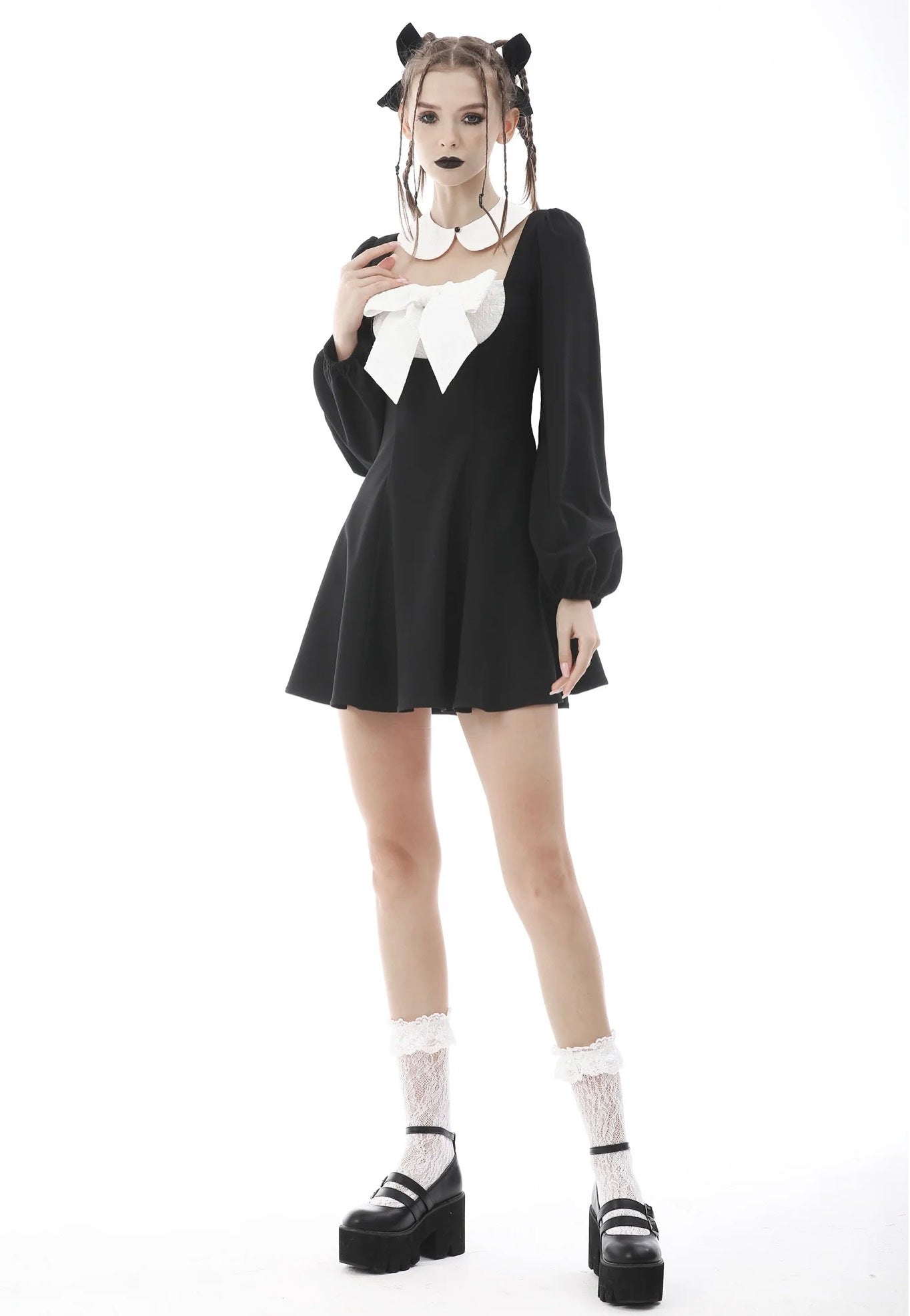 gothic lolita black and white dress Dark In Love - Gothic Lolita Black White Super Bowknot Black - Dress - Black - L