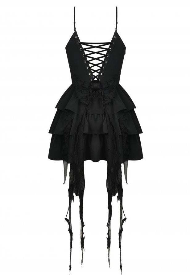 Dark In Love - Devil Cool High Low Layered Strap Black - Dress | Women-Image